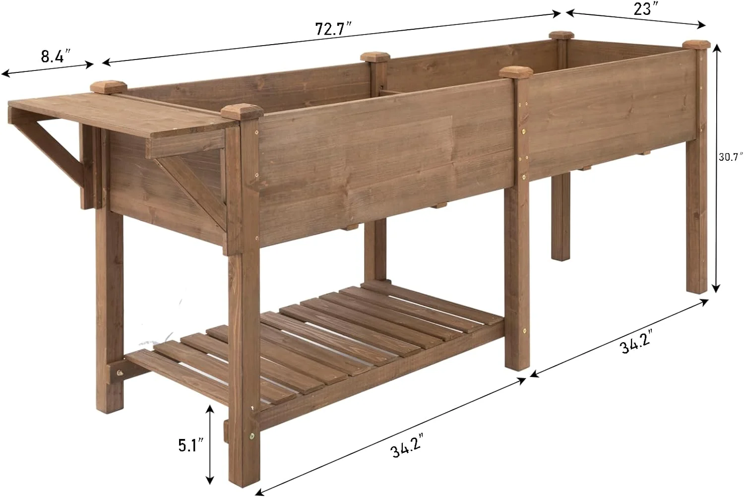 80x23x30 in （Brown）Raised Garden Bed with Legs Outdoor, Elevated Garden Box, Storage Shelf, Protective Liner for Backyard, Patio, Balcony