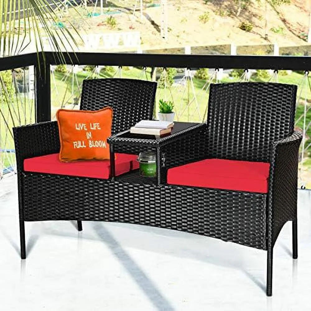 HBLUKDL Conversation  Set with Table and Two Removable Cushions Rattan Wicker Chairs and Table Set for Patio Garden  Baloney and Lawn Outdoor Porch  Sets Loveseat (Black+Beige)
