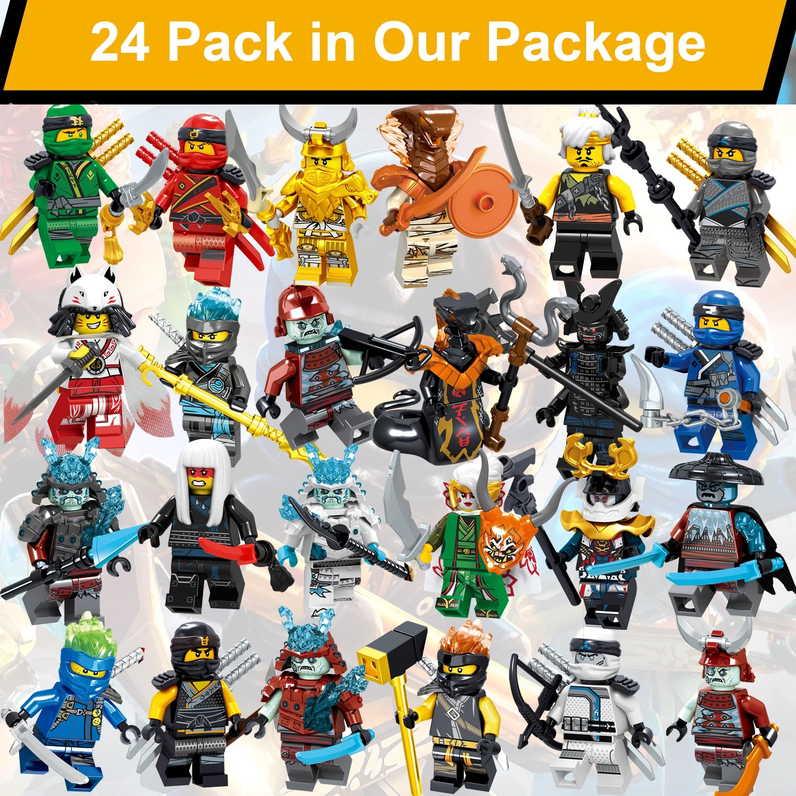 24 Pcs Ninjago Action Figures Building Blocks Toys, 1.77 Inch Anime Ninja Mini Figures Battle Assembled Toy Kits for Adults Boys Fans Birthday Gift