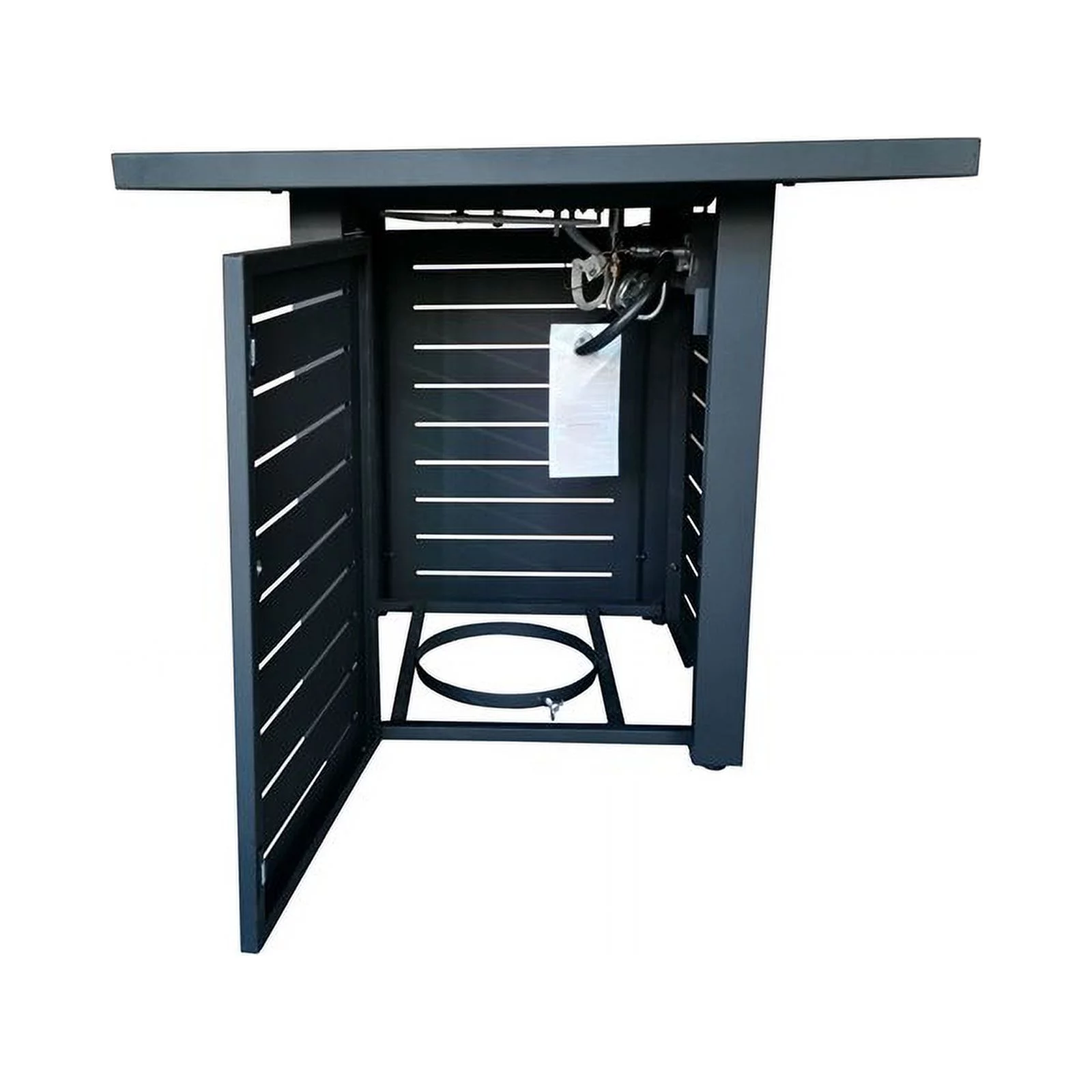 Belmont Home Jayapura Square Metal Fire Pit with Glass Rocks in Black