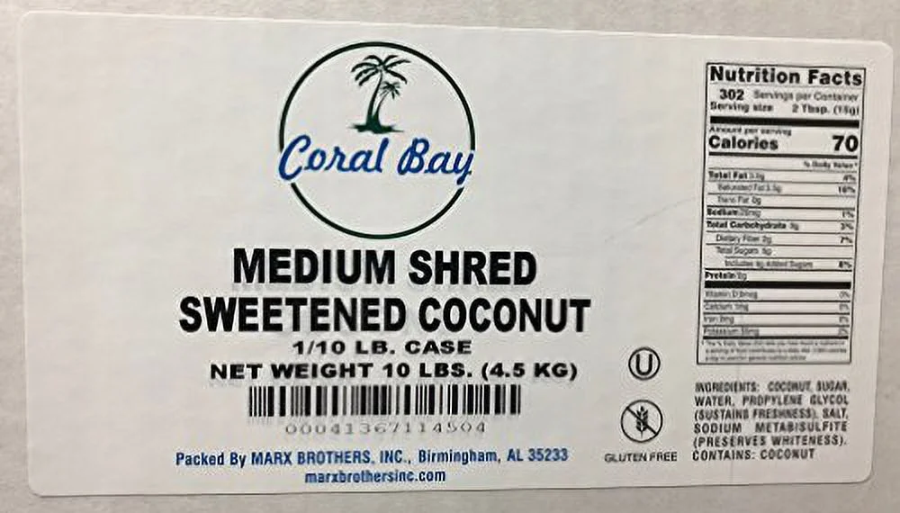 Medium Shred, Sweetened Coconut, 10 Pound