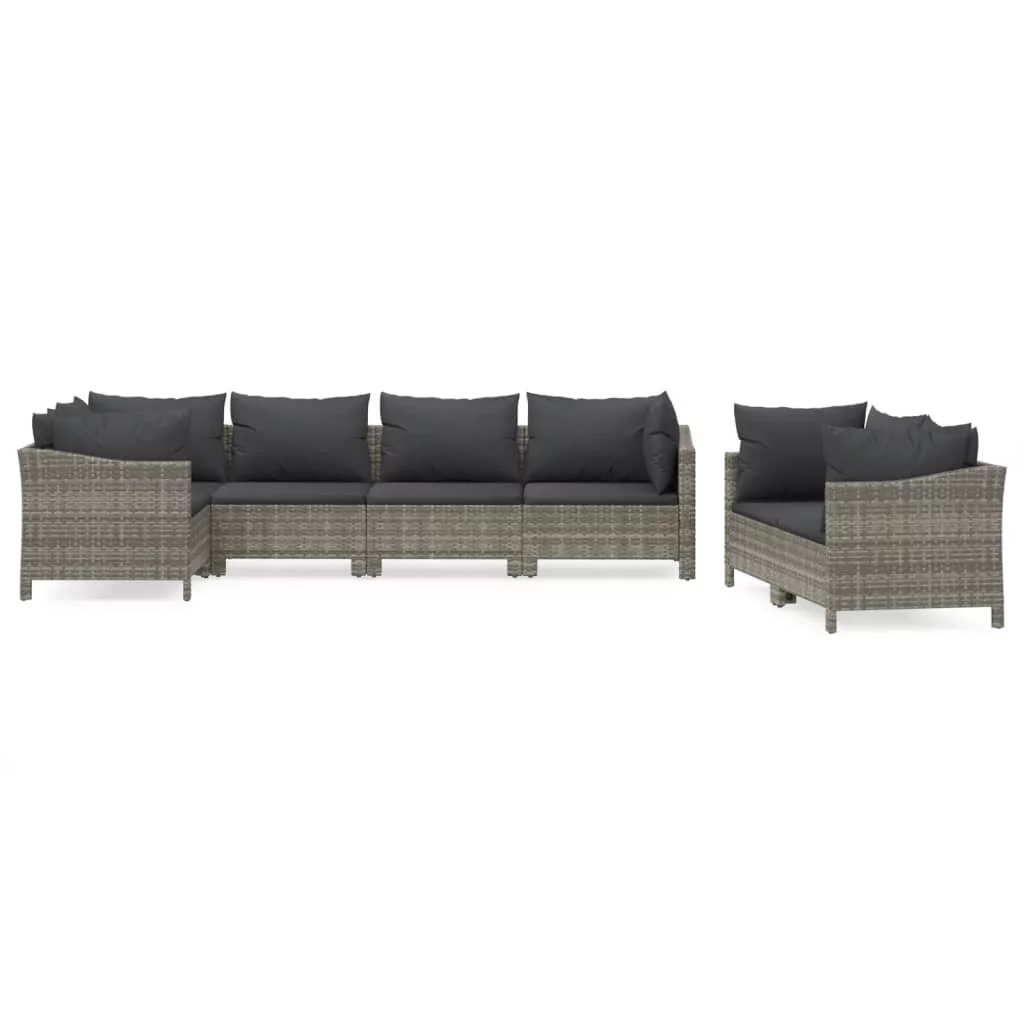 Tomshoo 7 Piece Patio Set with Cushions Gray Poly Rattan