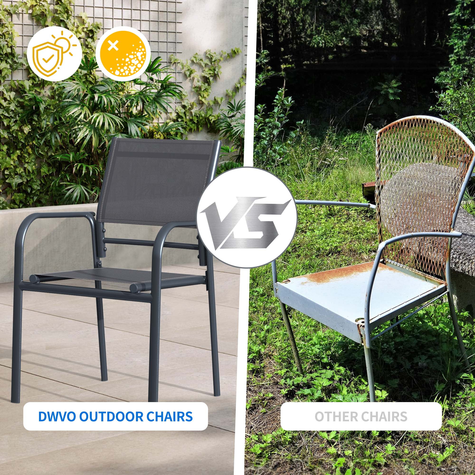 Dextrus Set of 2 Outdoor Patio Chairs, Aluminum Dining Chair with Armest and Adjustable Feet for Outdoor Garden, Backyard, Gray