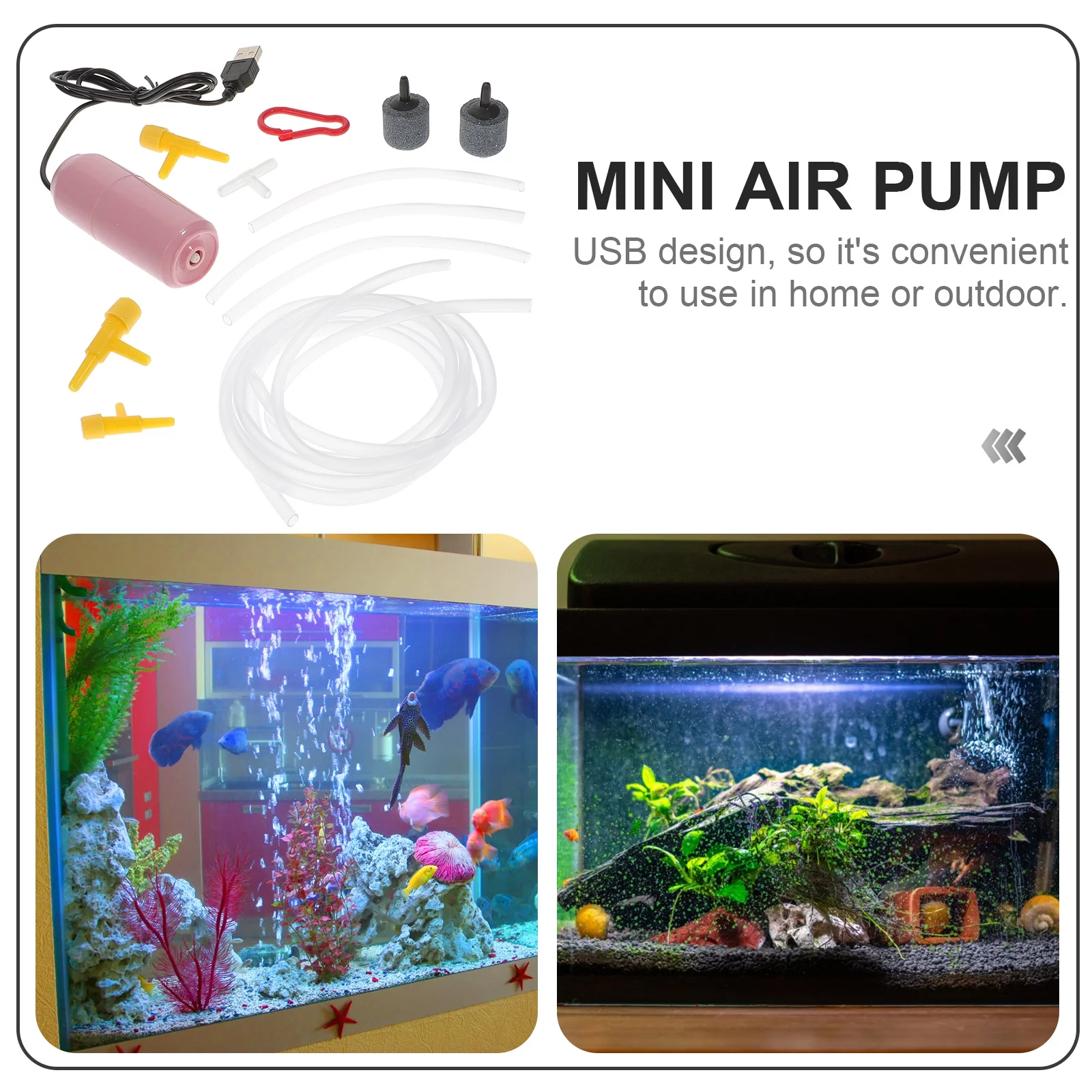Fish Tank Aerator Housewarming Gift Oxygen Air Pump USB Miniature Pink Copper