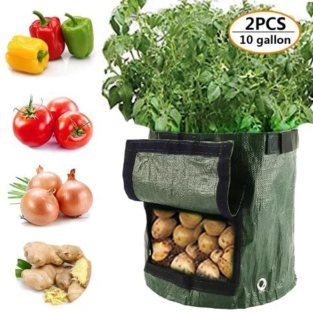 4PCS 10 Gallon Vegetables Planter Bags Potato Grow Bag Planting Gardening Accessory with Handles and Access Flap UV Protection
