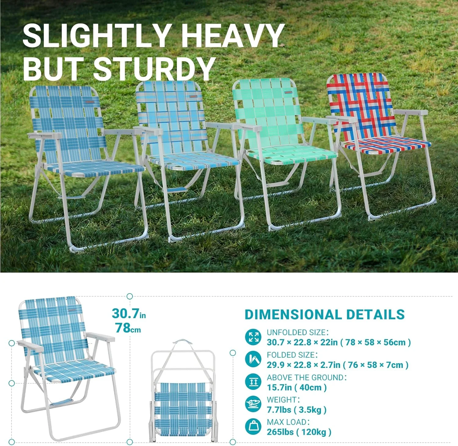 #WEJOY Folding Webbed Lawn Beach Chair - Heavy Duty Portable Outdoor Chair with Hard Armrest for Camping,Garden,Concerts,Festivals and Sand Picnic BBQ,265 LBS