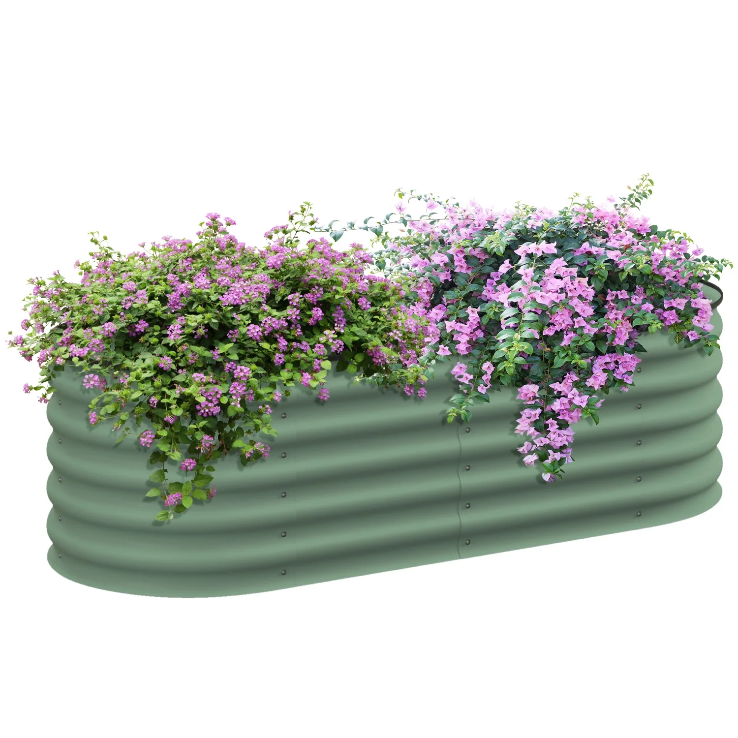 DremFaryoyo 4.9‘ x 2‘ x 1.4‘ Galvanized Raised Garden Bed Kit  Outdoor Metal Elevated Planter Box with Safety Edging  Easy DIY Stock Tank for Growing Flowers  Herbs & Vegetables  Green