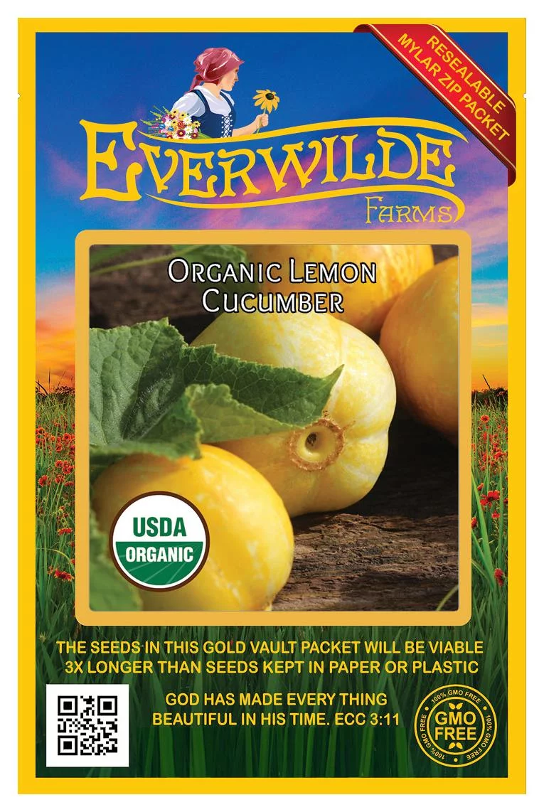 Everwilde Farms - 50 Organic Lemon Cucumber Seeds - Gold Vault Jumbo Bulk Seed Packet