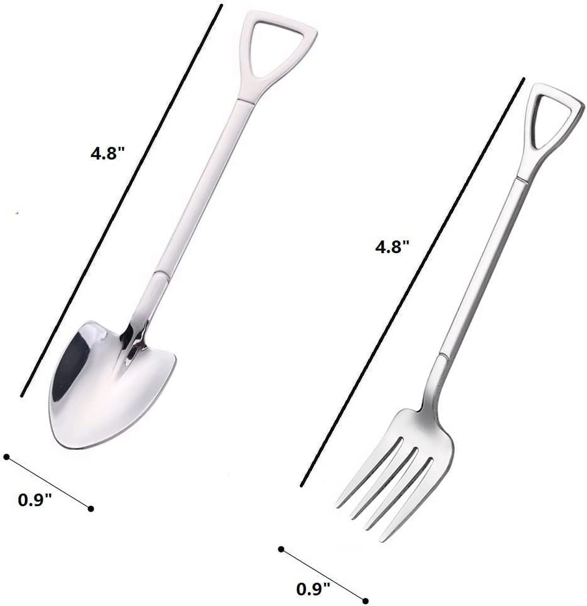 Shovel Shaped Spoon Fork Set,4PCS Mini Stainless Steel Tea Dessert Spoon Coffee Spoons Ice Cream Spoon Perfect for Home and Kitchen (Silver)