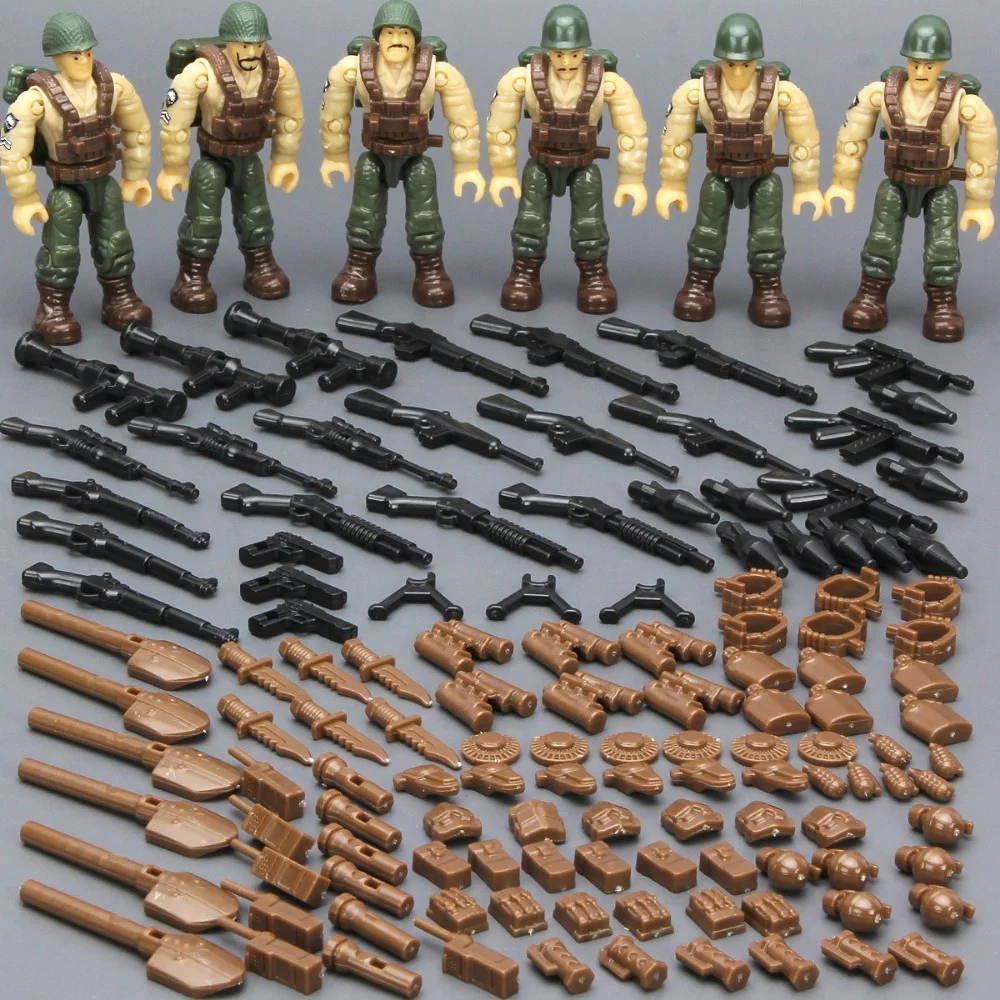 6pcs/1set Armed Military Figures Building Blocks Playset with Weapons, Removable Armed Battle Figure Set Building Toys