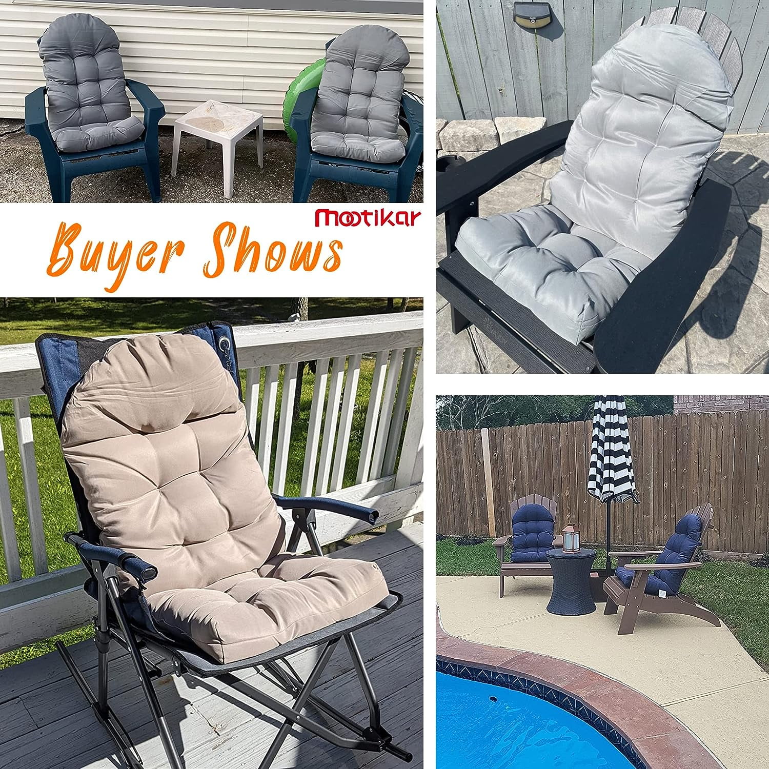 KESHENGDA Patio Chair Cushion for Adirondack, High Back Rocking Chair Cushion 44x19x4 inch, Outdoor Seat Back Chair Cushion Sunscreen and Fade-Resistant (Gray, 2Pack)