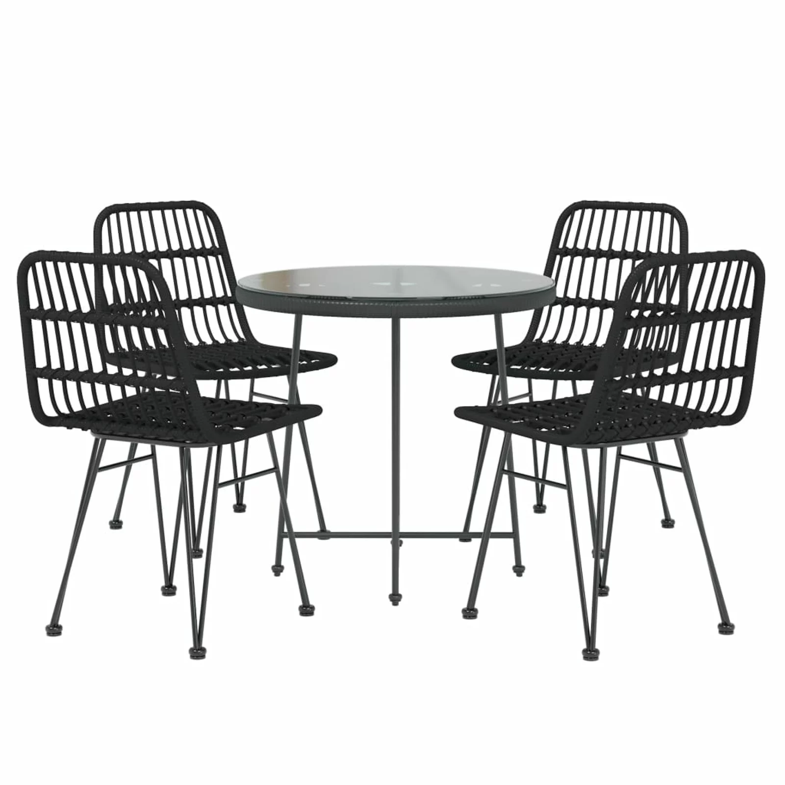 Andoer 5 Piece Patio Dining Set Black Poly Rattan