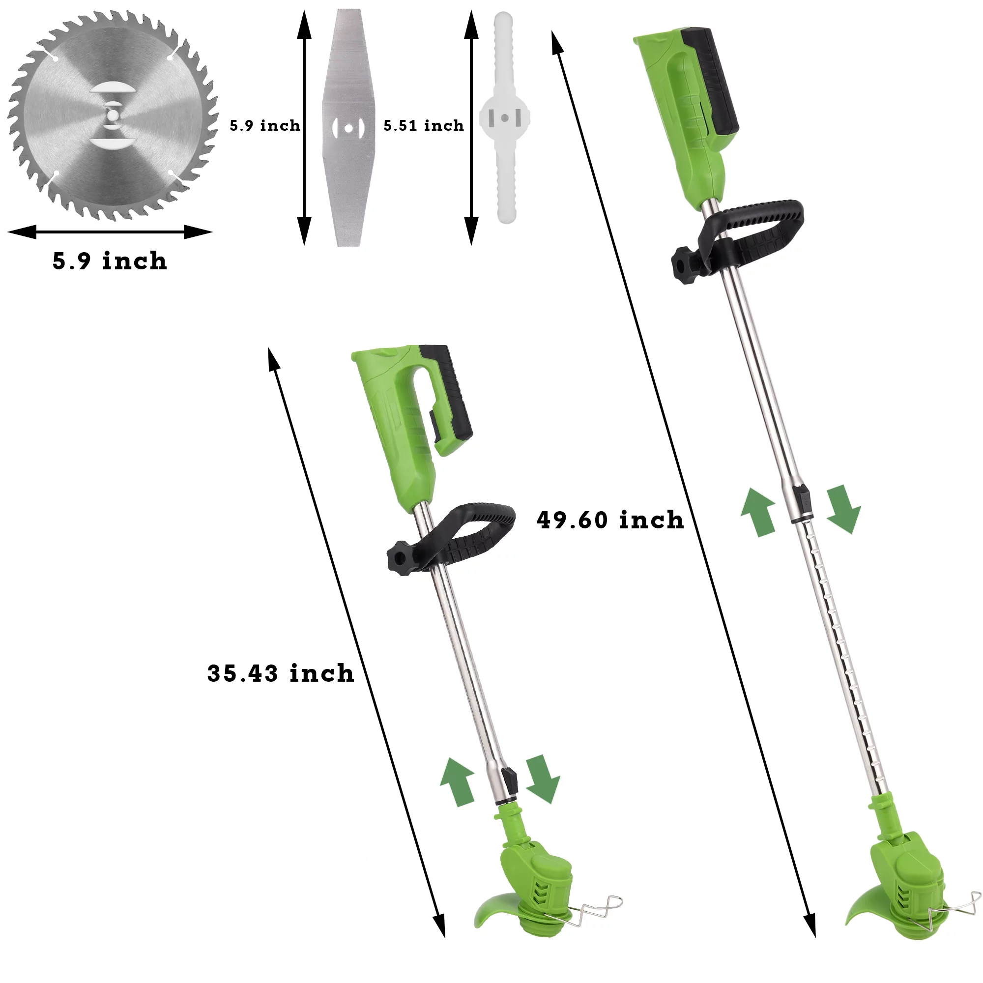 QIYAA Cordless String Trimmer Weed Wacker, 24V Power Grass Trimmer Lawn Edger with 2 Battery, Adjustable Height Weed Eater Tool for Garden and Yard (Green)