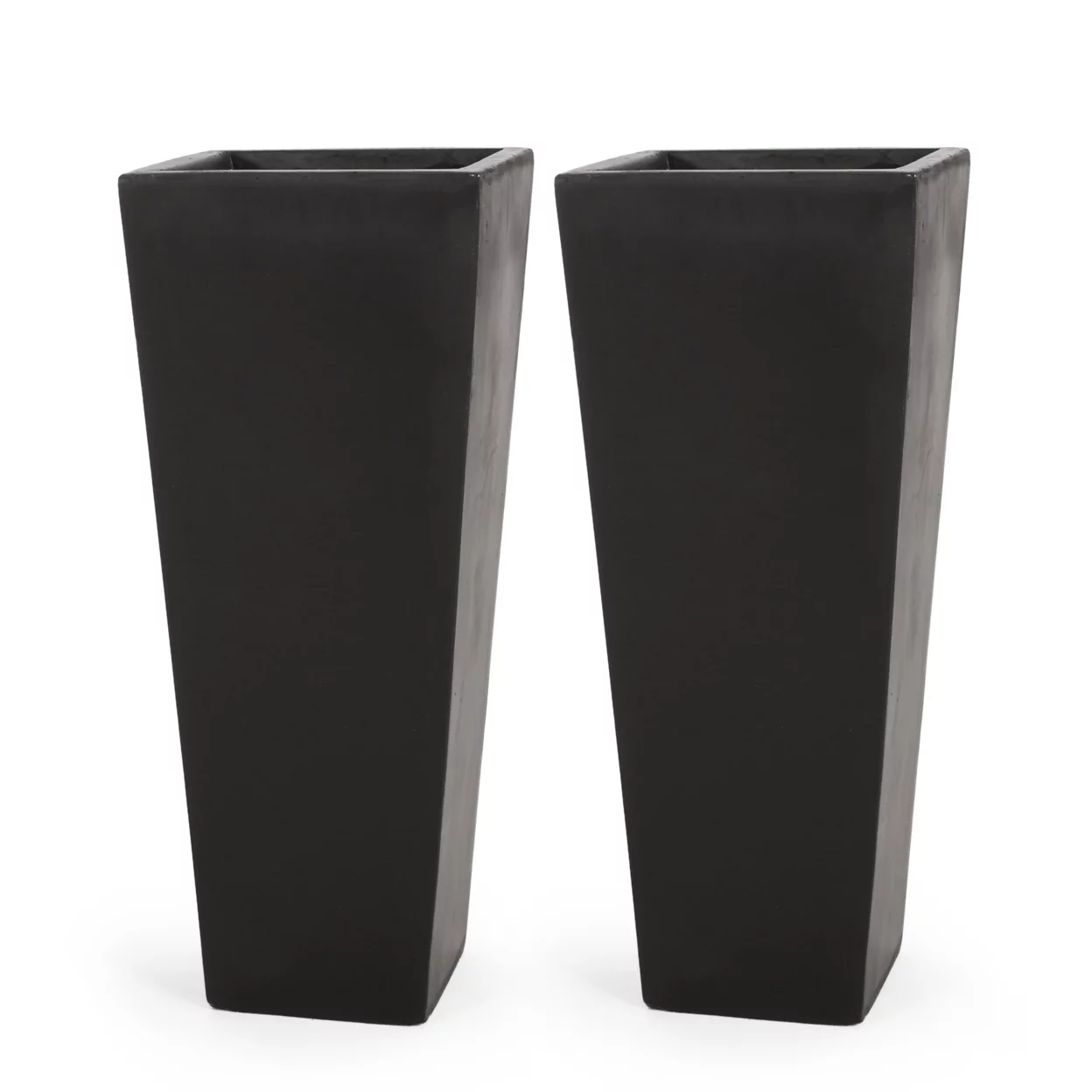 Walid Outdoor Modern Small Cast Stone Planters - Set of 2 - Black