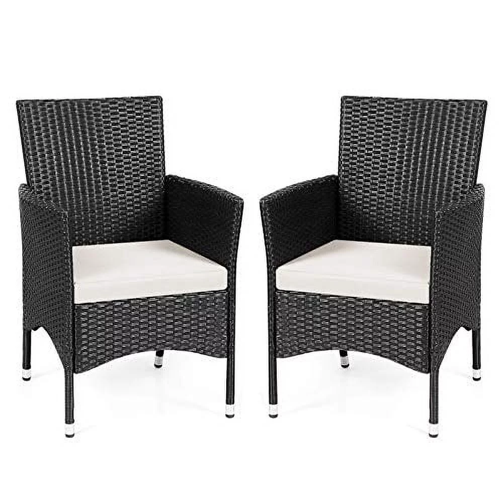Casart Set of 2 Rattan Cushioned Chairs, Outdoor Wicker Dining Armchairs, Perfect for Porch, Patio and Balcony