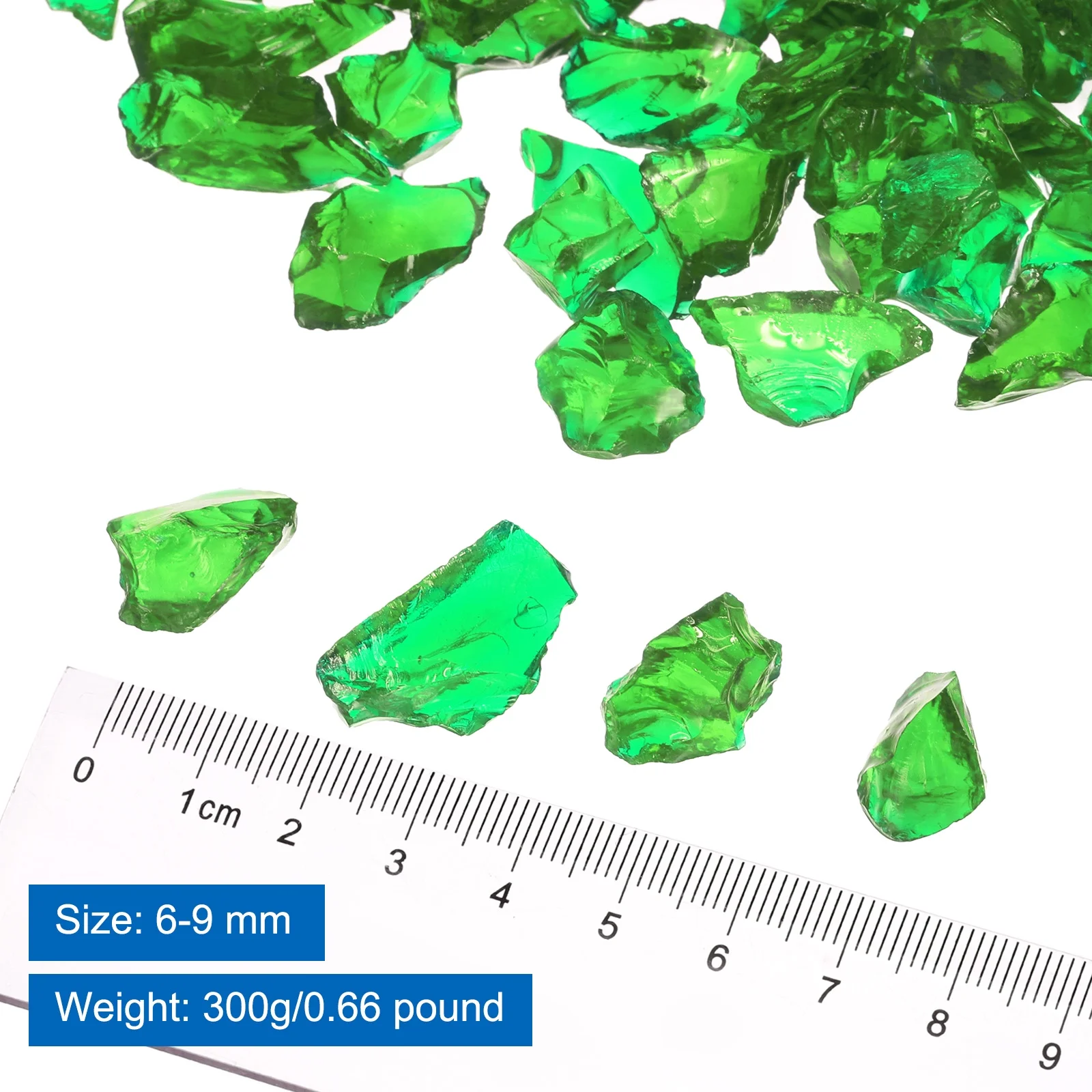 0.66 Pound Fire Glass Stone, 6-9mm Reflective Fire Pit Glass Rock for Fireplace, Green