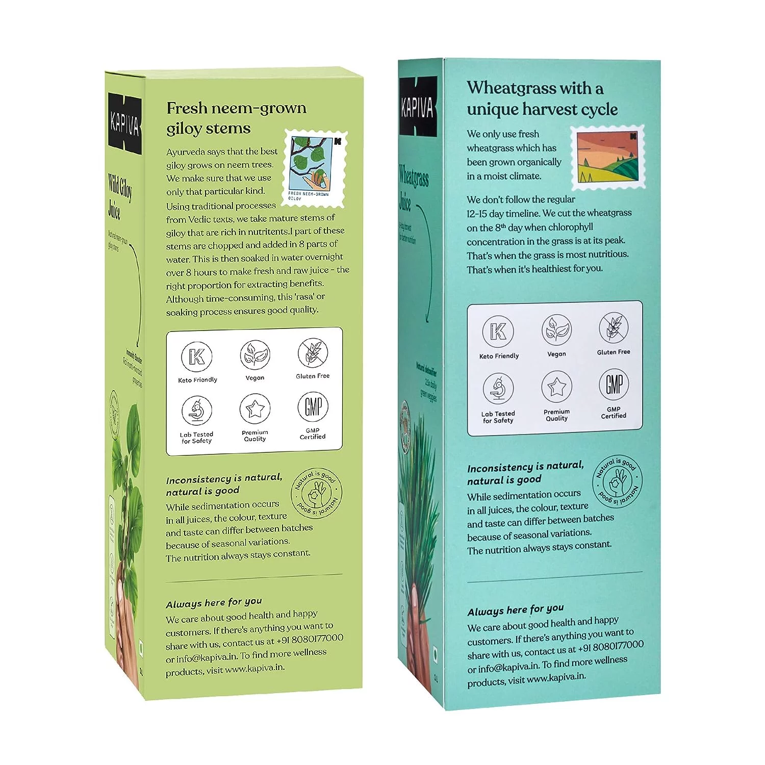 Kapiva Tulsi Giloy Juice 1 L + Kapiva Wheatgrass Juice 1 L Power Combo