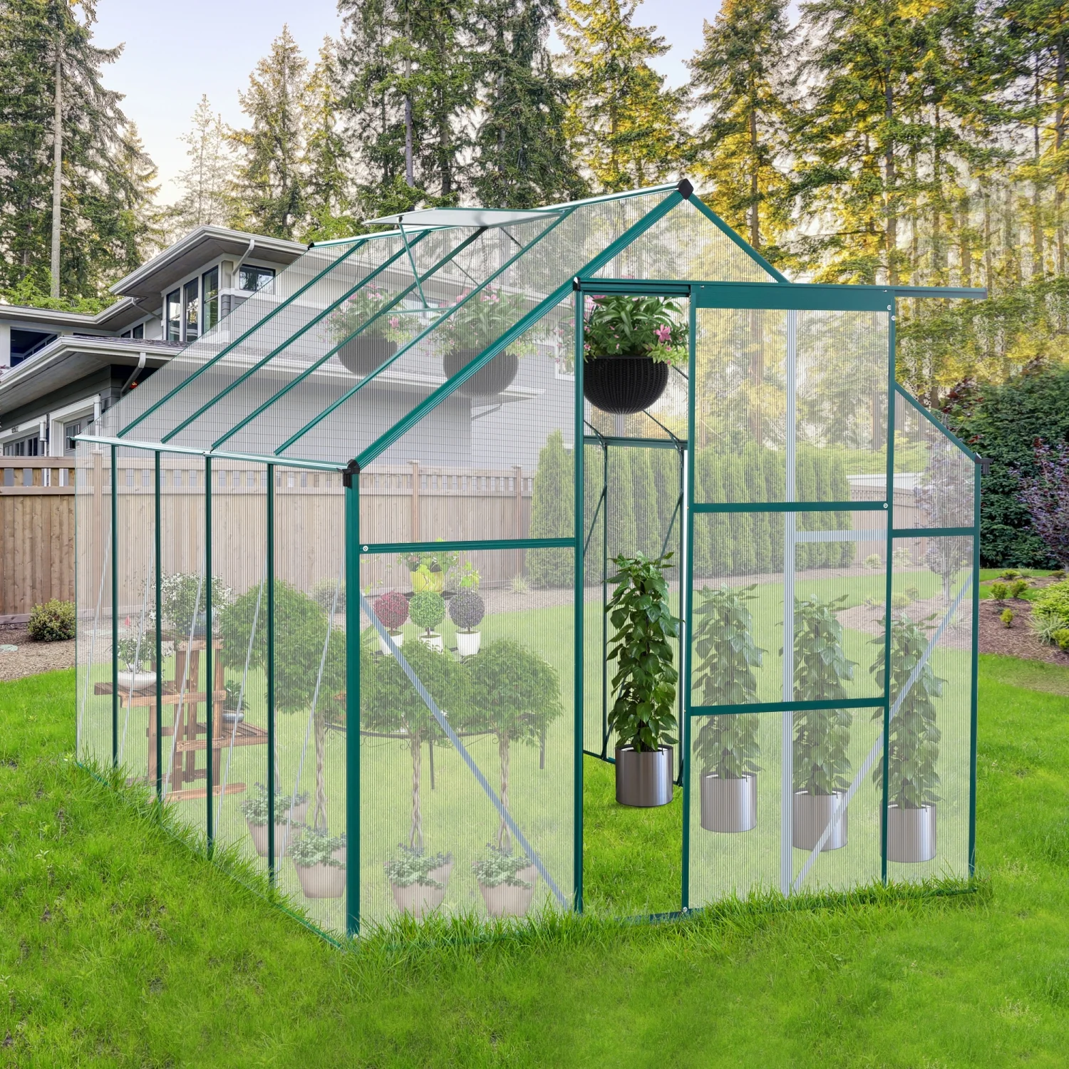 Premium 6X10FT Heavy Duty Aluminum Polycarbonate Greenhouse with Raised Base and Anchor for All-Season Outdoor Backyard Gardening Walk-in Greenhouses