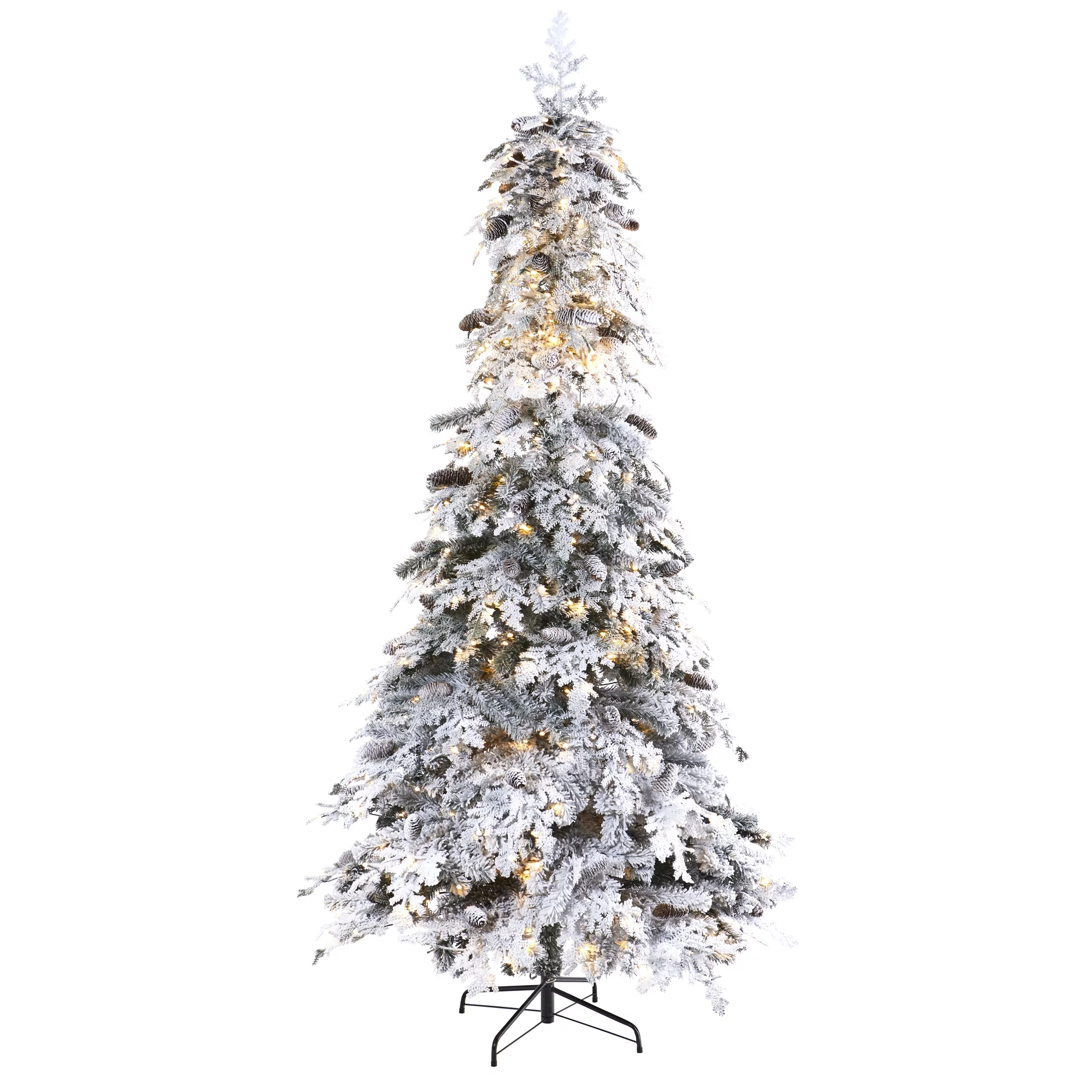 Nearly Natural 8' Flocked Spruce Artificial Christmas Tree Prelit with LED Lights, White