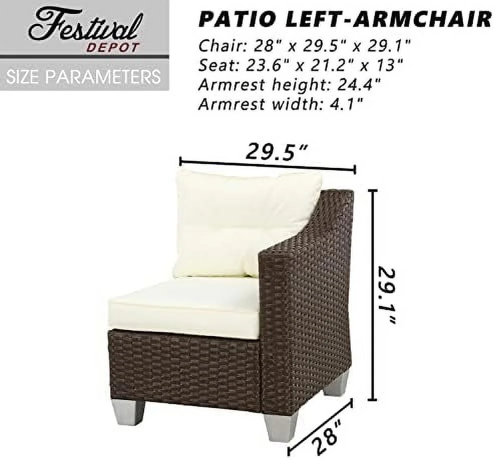 ZFGSUIJN Patio Wicker Corner Sofa Outdoor Sectional Armlesschair with Removable Cushion Metal Frame All Weather Waterproof  Seating for Garden Yard Lawn Pool (Beige)