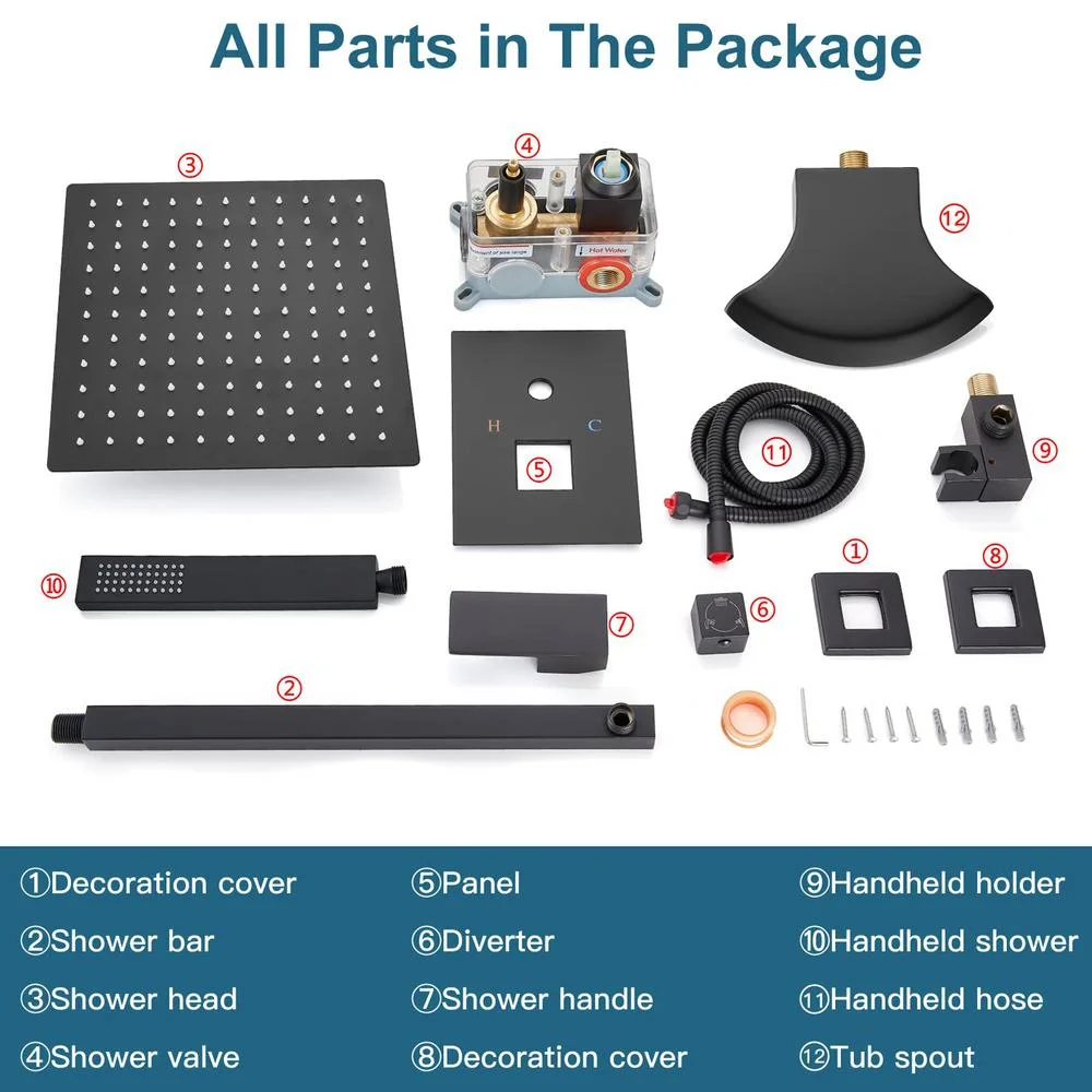 Flroha Shower Head and Faucet Set | Shower System Shower Set | Faucet Shower with Hose, Matte Black Shower Fixtures, Anti-Leak Handheld Shower Combo, Height/Angle Adjustable