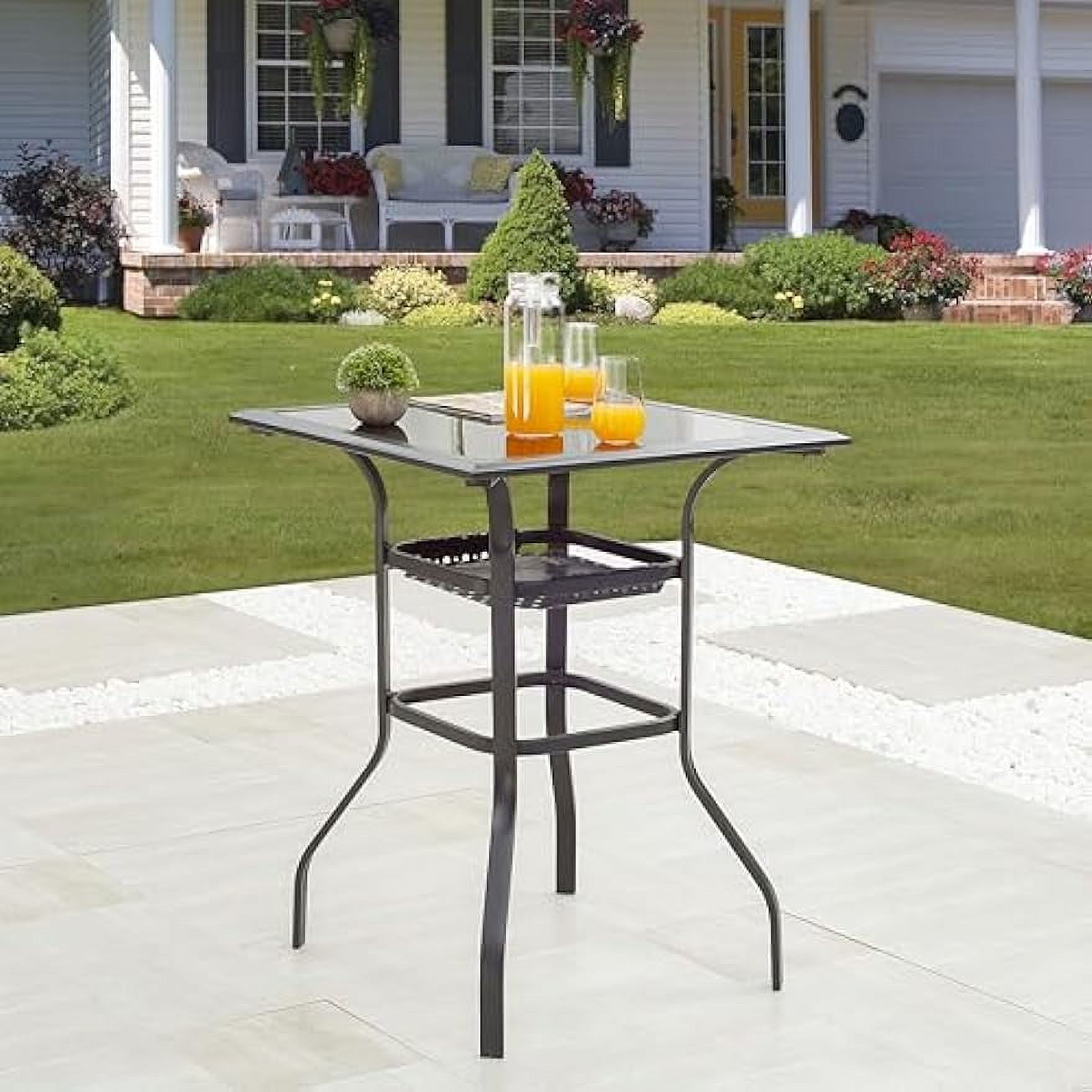 Patio Bar Height Outdoor Table Bistro Square Outside High Top with 2-Tier Metal Frame (27.6