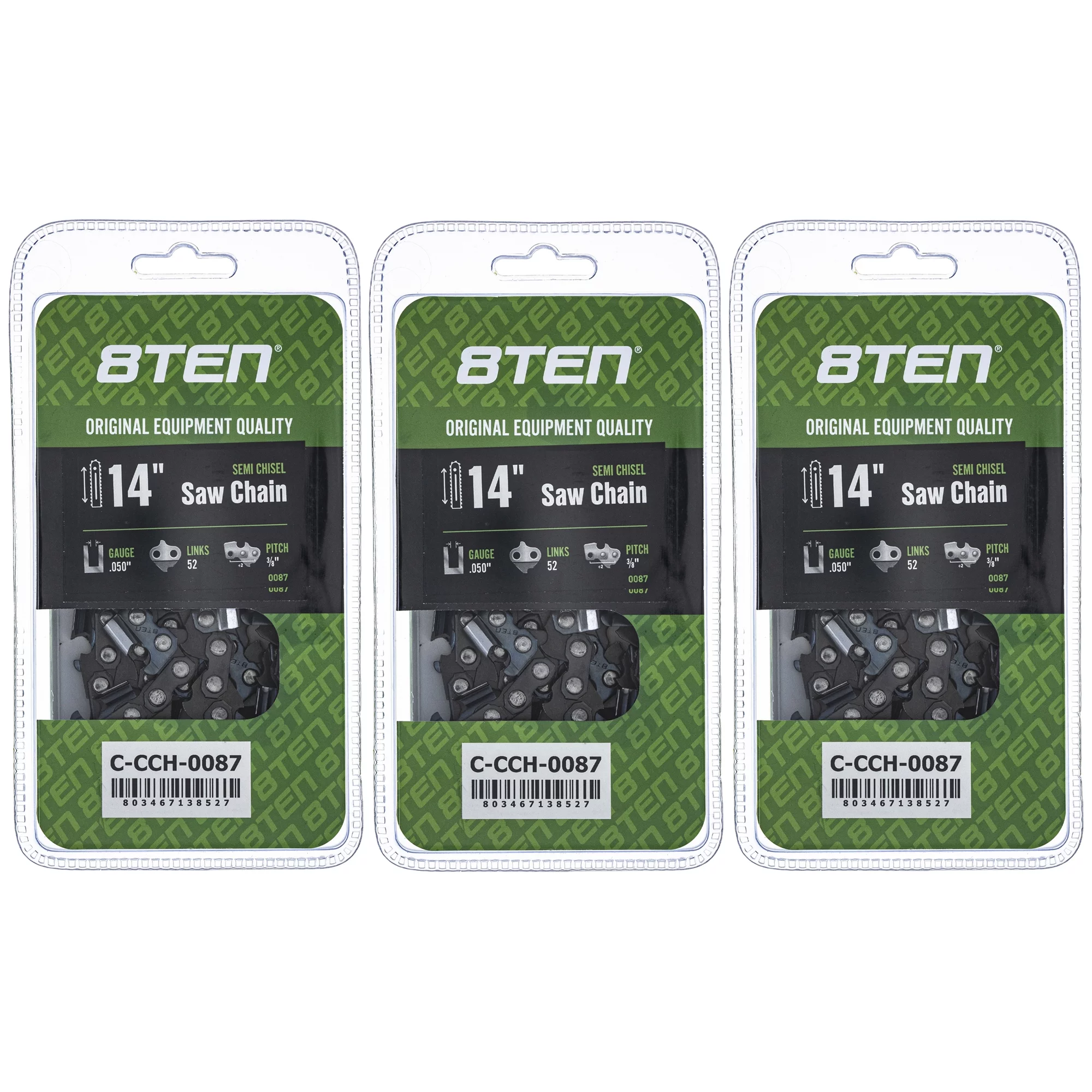 Semi Chisel Chainsaw Chain 14 inch .050 3/8 52DL Husqvarna Ryobi RY3714 3 Pack 810-CCC2209H