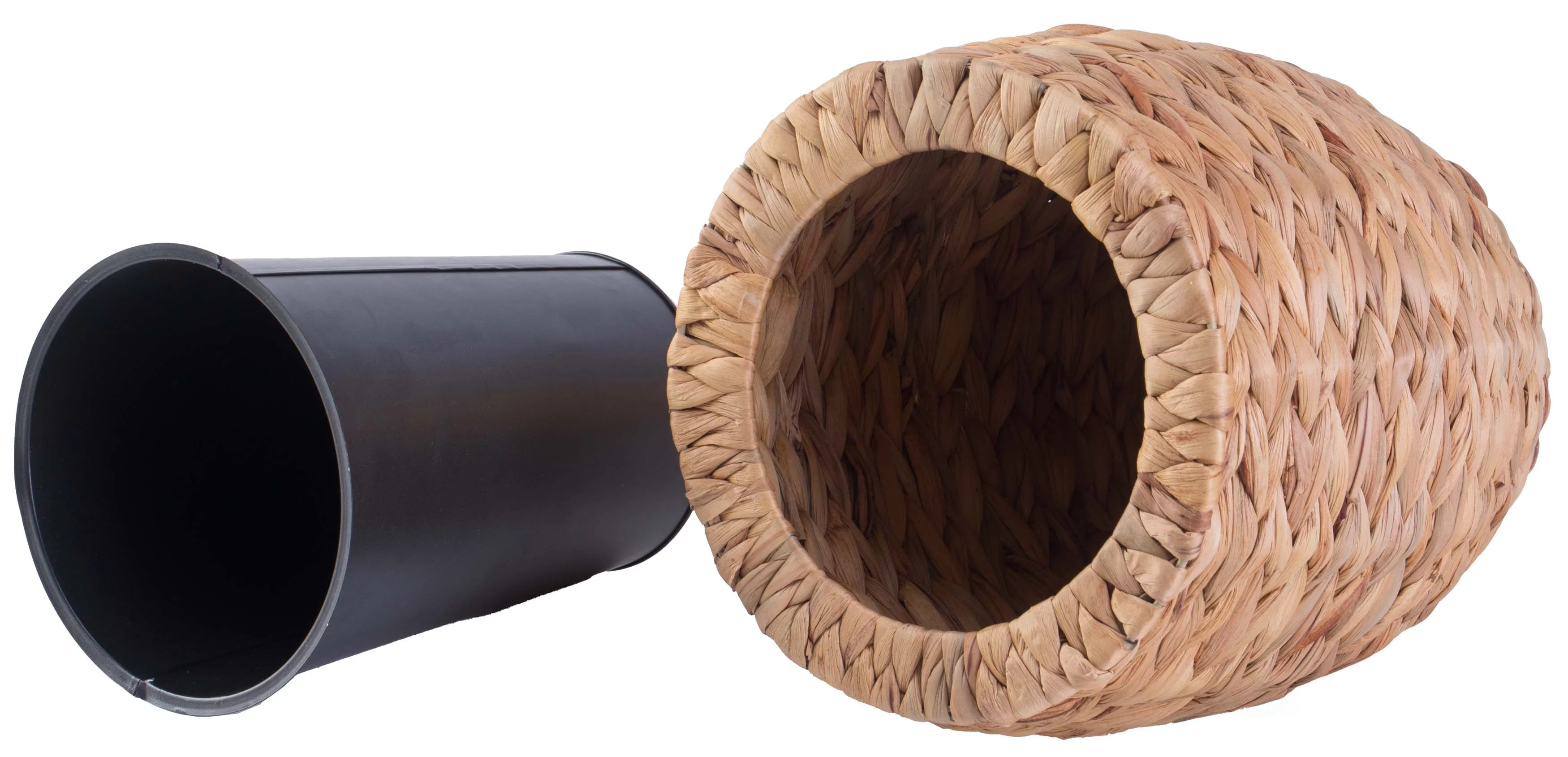 Vintiquewise 9.5 x 13 in. Water Hyacinth Round Floor Planter with Metal Pot, Brown - Small