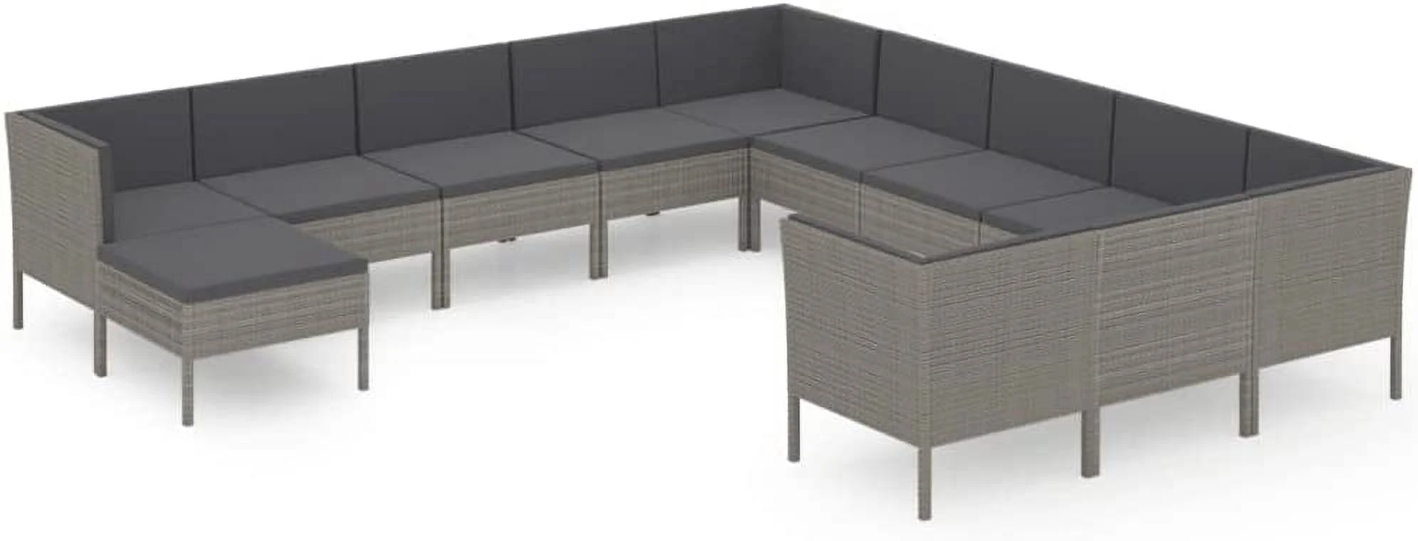 Garden Outdoor Lawn Yard Terrace Balcony Seat Seating Sitting Chair Bench Furniture 12 Piece Patio Lounge Set with Cushions Poly Rattan Gray