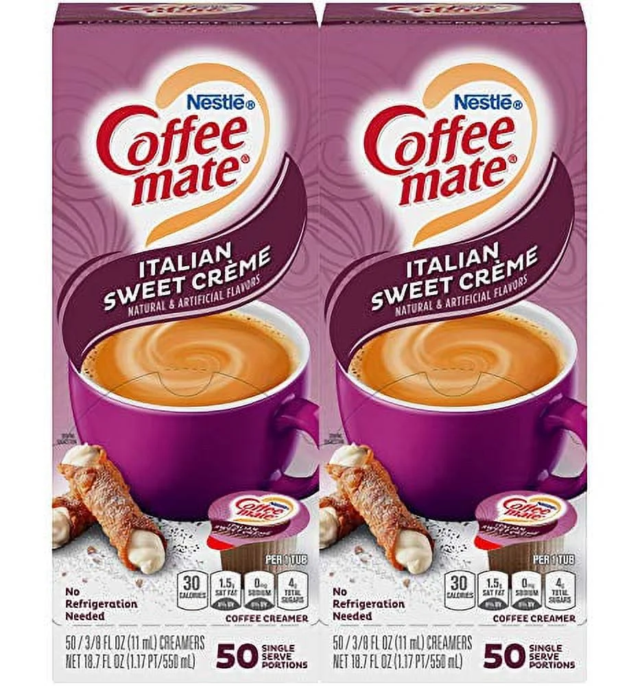 Coffee-mate Coffee Creamer, Italian Sweet Creme Liquid Singles, 50 Count (Pack of 2)
