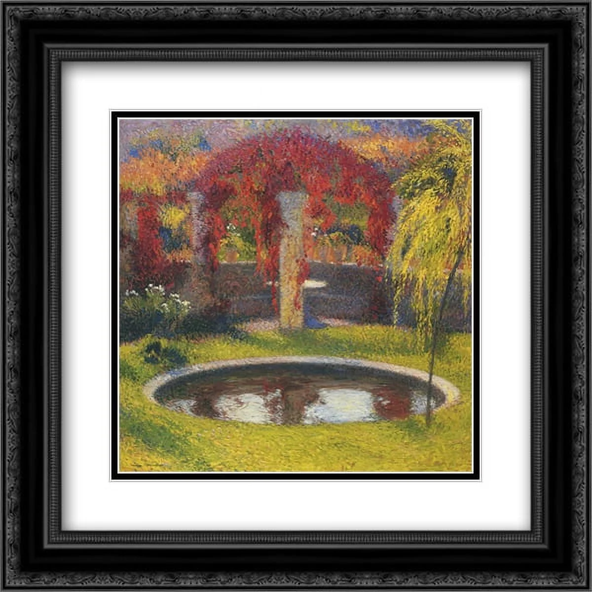Henri Martin 2x Matted 20x20 Black Ornate Framed Art Print 'Fountain in Marquayrol'