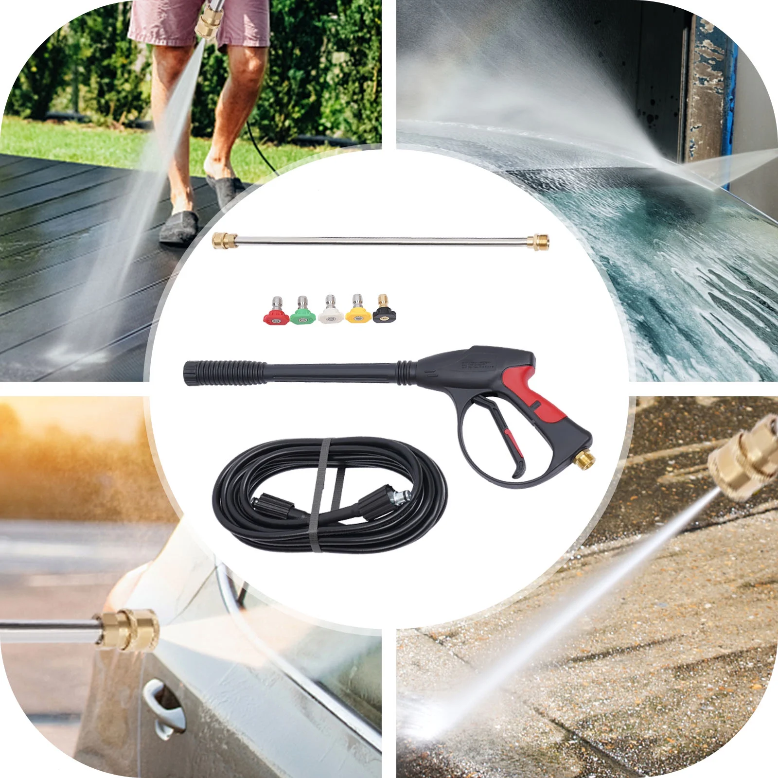 High Pressure 2000psi Car Power Washer Gun Spray Wand Lance Nozzle Hose Kit M22