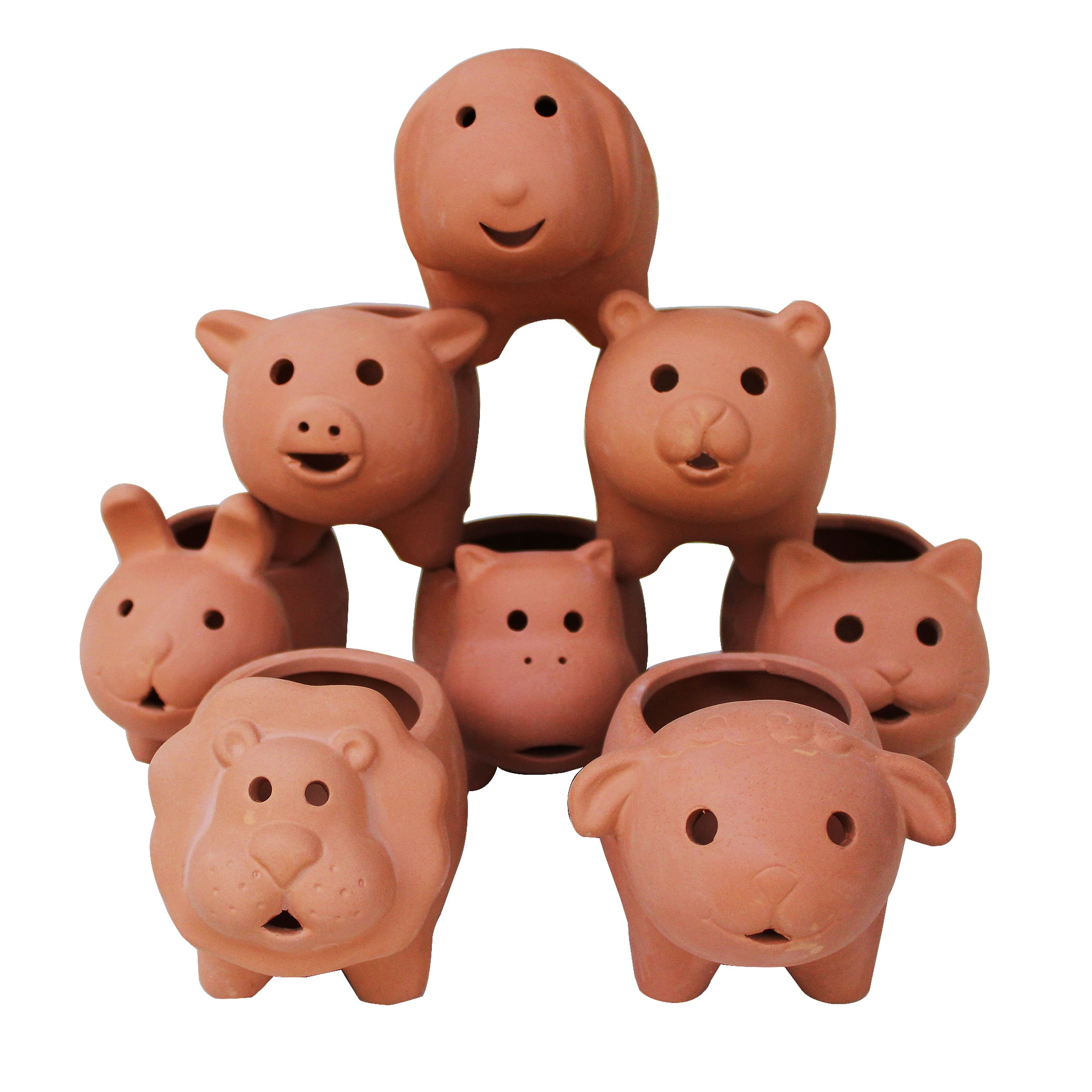 Set of 8 Adorable Terracotta Small Animal Shaped pots . 8 Creatures Total