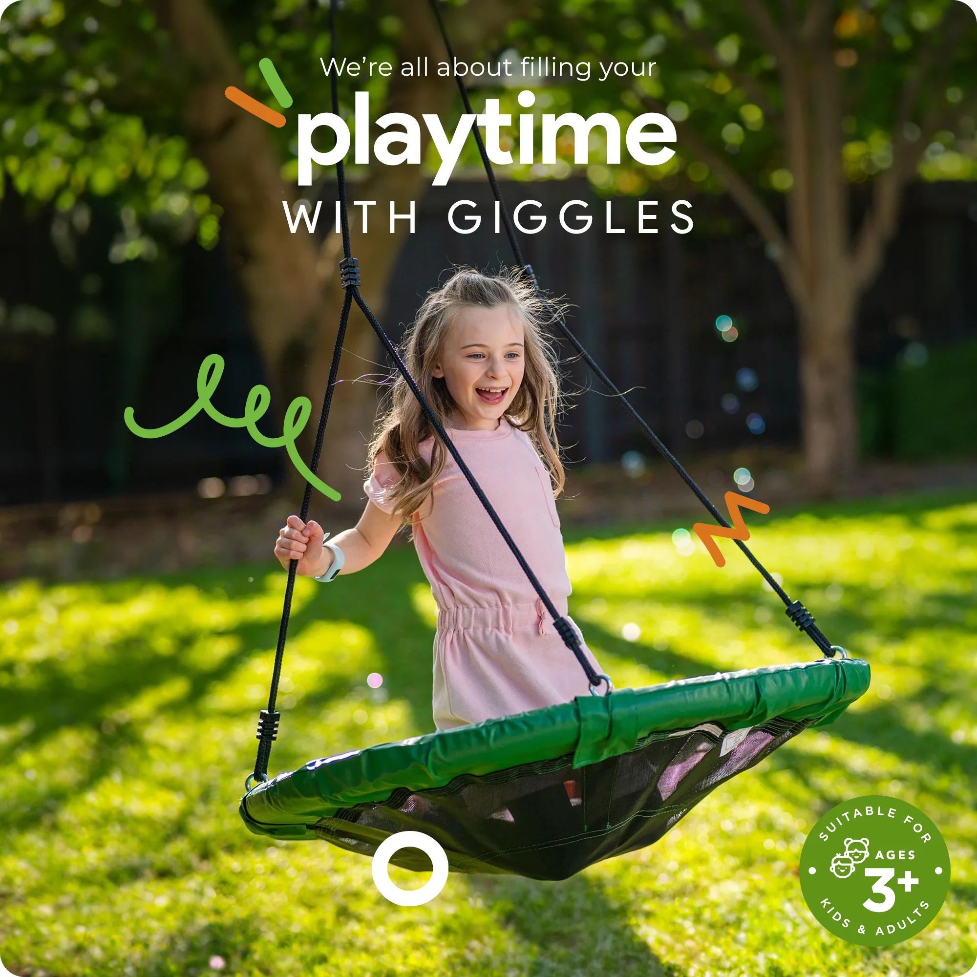 gobaplay Round Tree Swing and Polyethylene Rope with Hanging Tent, rey