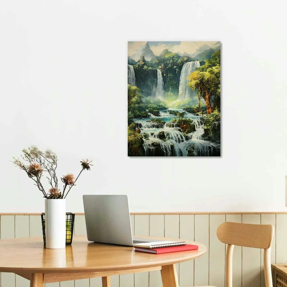 COMIO Unframed Canvas Wall Art, Waterfall Lake Wall Decor Print Painting Gift Wall Living Room Bedroom Home Office Decoration Painting Unframed