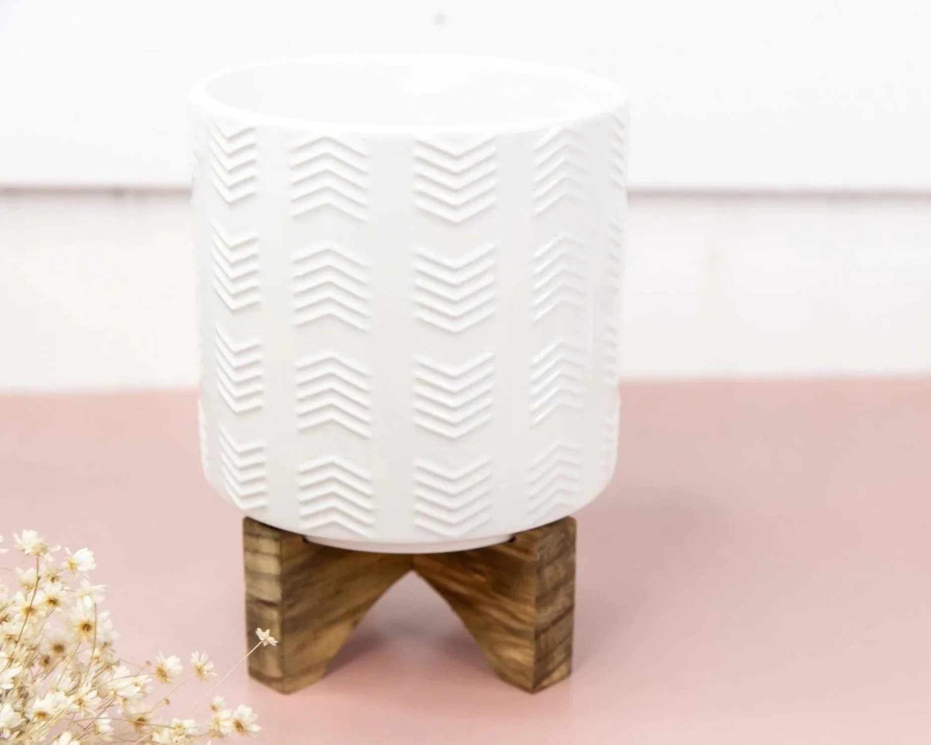 Sola Wood Flowers -Beautiful Boho Ceramic Flower Pot with Stand 4.75