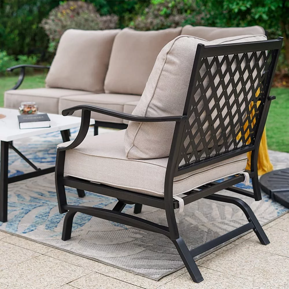 VALLEY Patio Furniture Set 4 PCS Outdoor Conversation Set Metal Sofa Set with Thick Upgrade Cushion and Coffee Table Beige\u2026