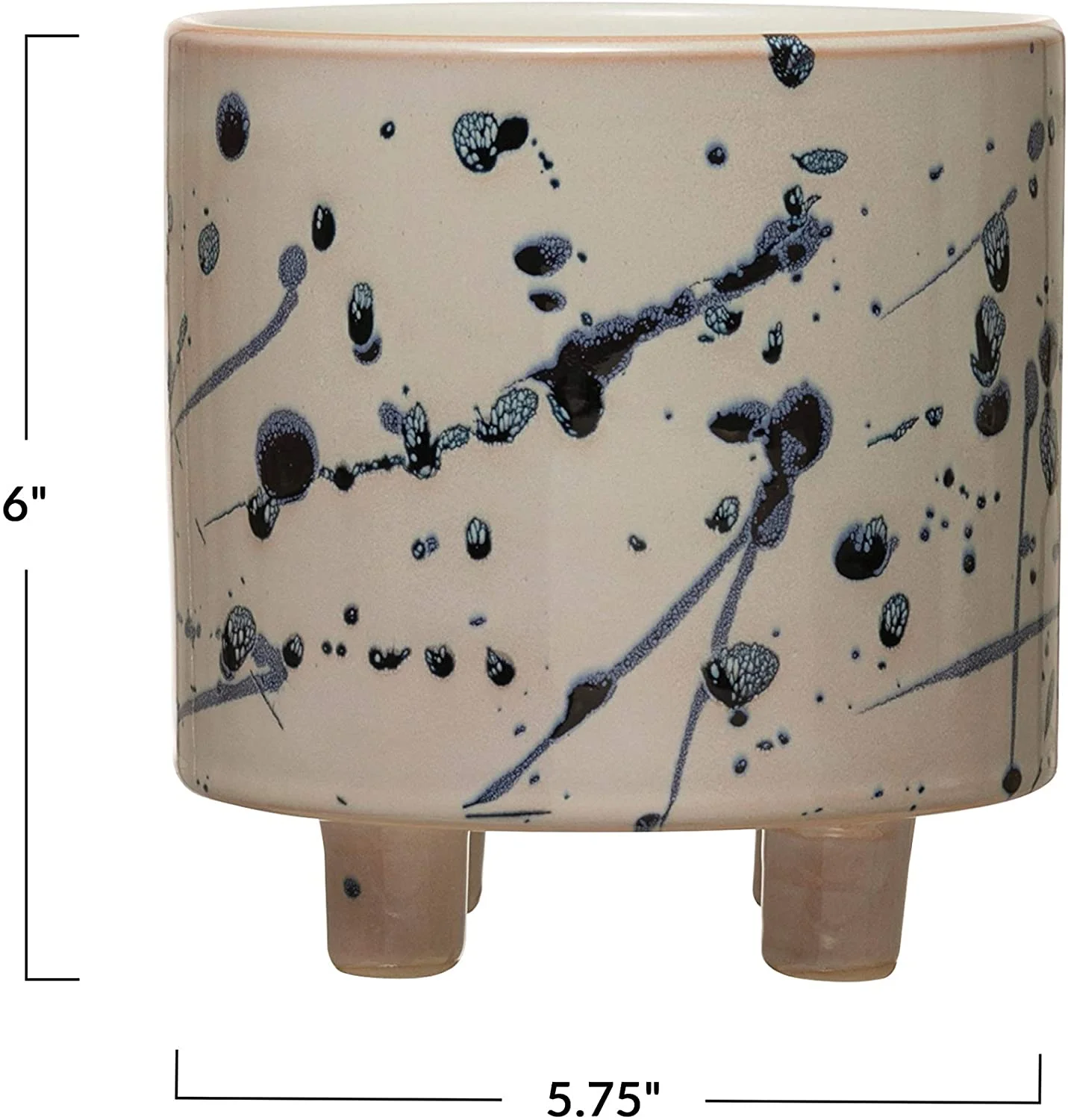 Stoneware Footed Planter with Splatter Design - White and Navy (5 Pot)