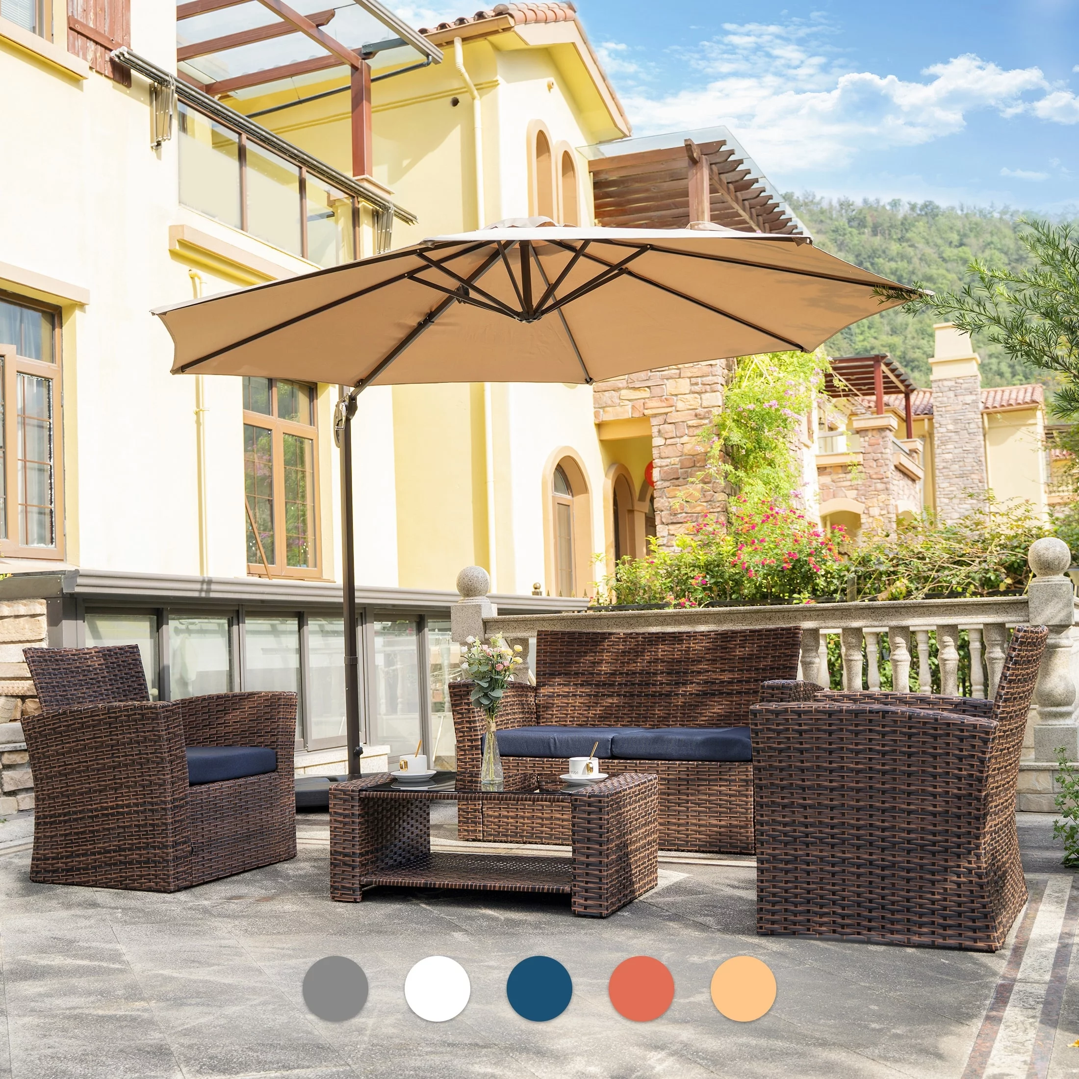 Grandview Outdoor 4-piece Brown Patio Conversation Set with Cushions Orange