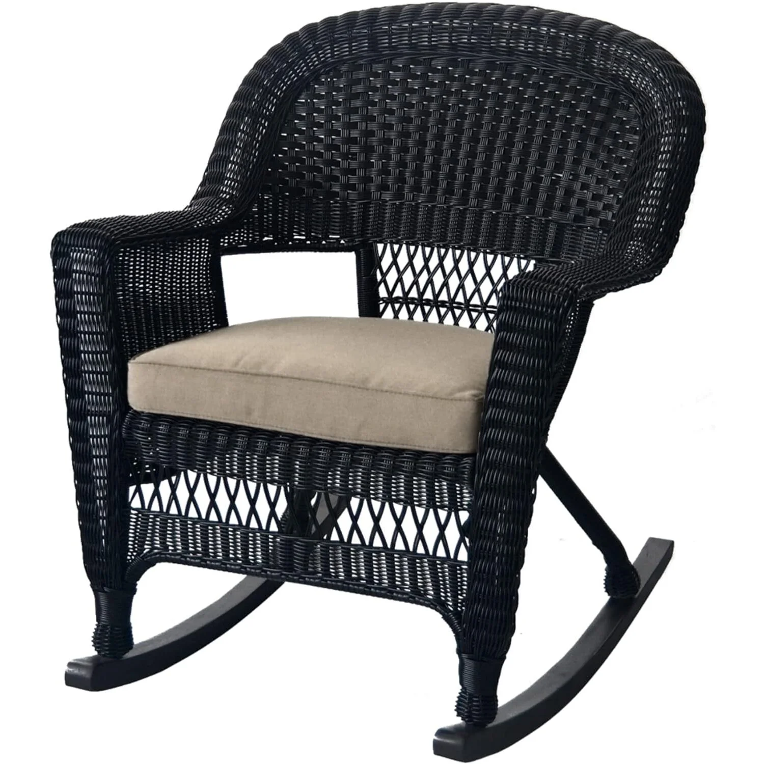 Jeco Wicker Rocker Chair in Black with Tan Cushion (Set of 2)