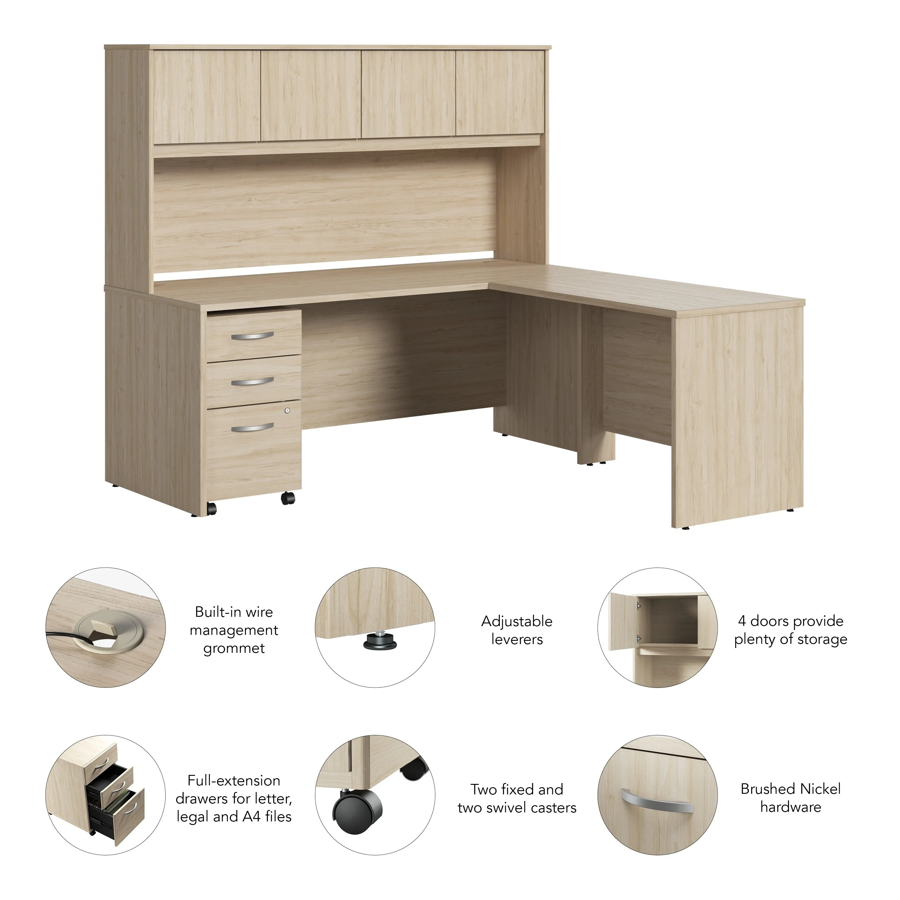 Studio C 72W L Shaped Desk with Hutch & Drawers in Natural Elm - Engineered Wood