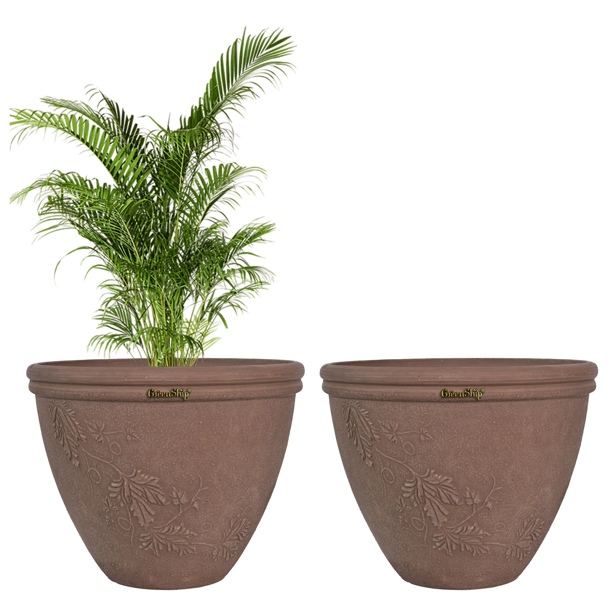 GreenShip 2 Pack 15 Inch Large Planter with Drainage Hole,Modern Plant Pots for Indoor Outdoor Garden Plants and Flowers,Taupe