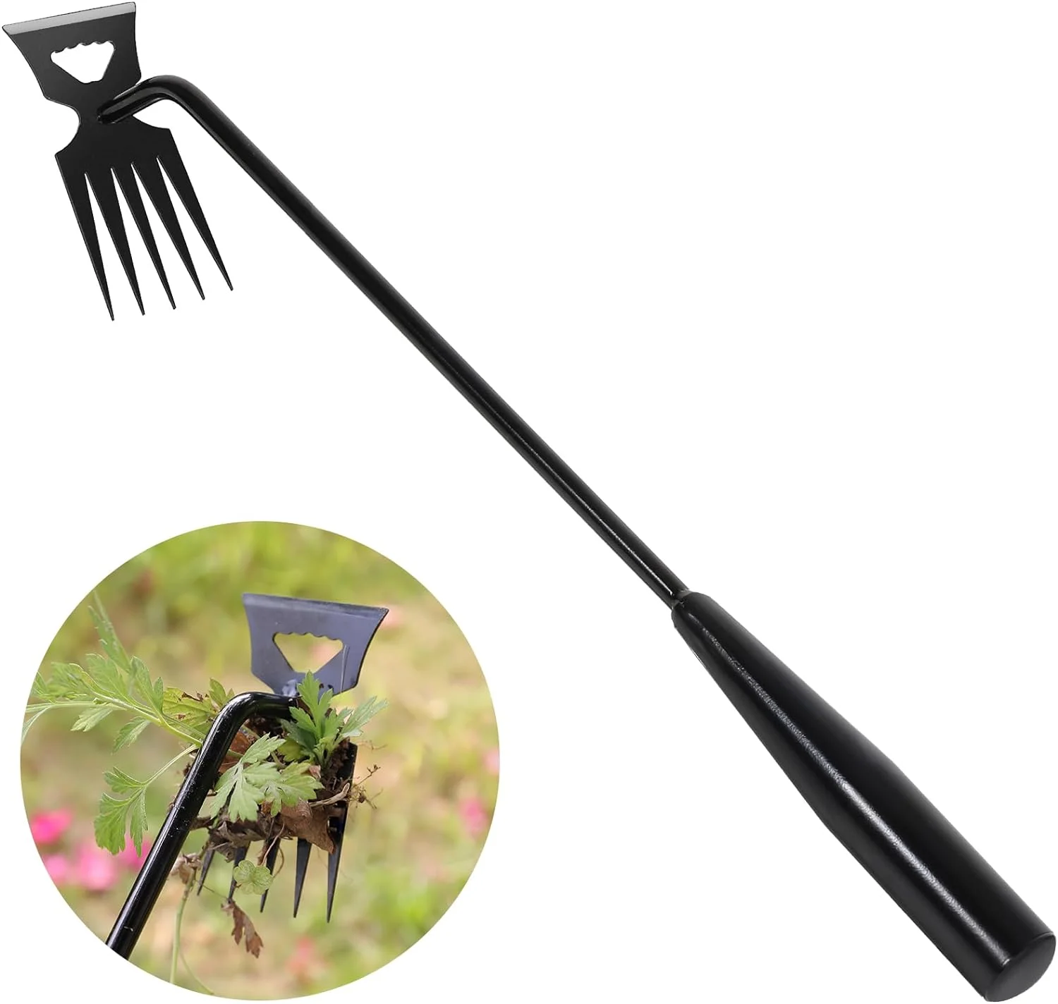 2024 New 5 Teeth Manganese Steel Weed Puller Tool,Portable Garden Weeder Tools,for Hand Weeder Puller for Vegetable Gardening Backyard Farm Planting & Uprooting Weeding Tool(Black)