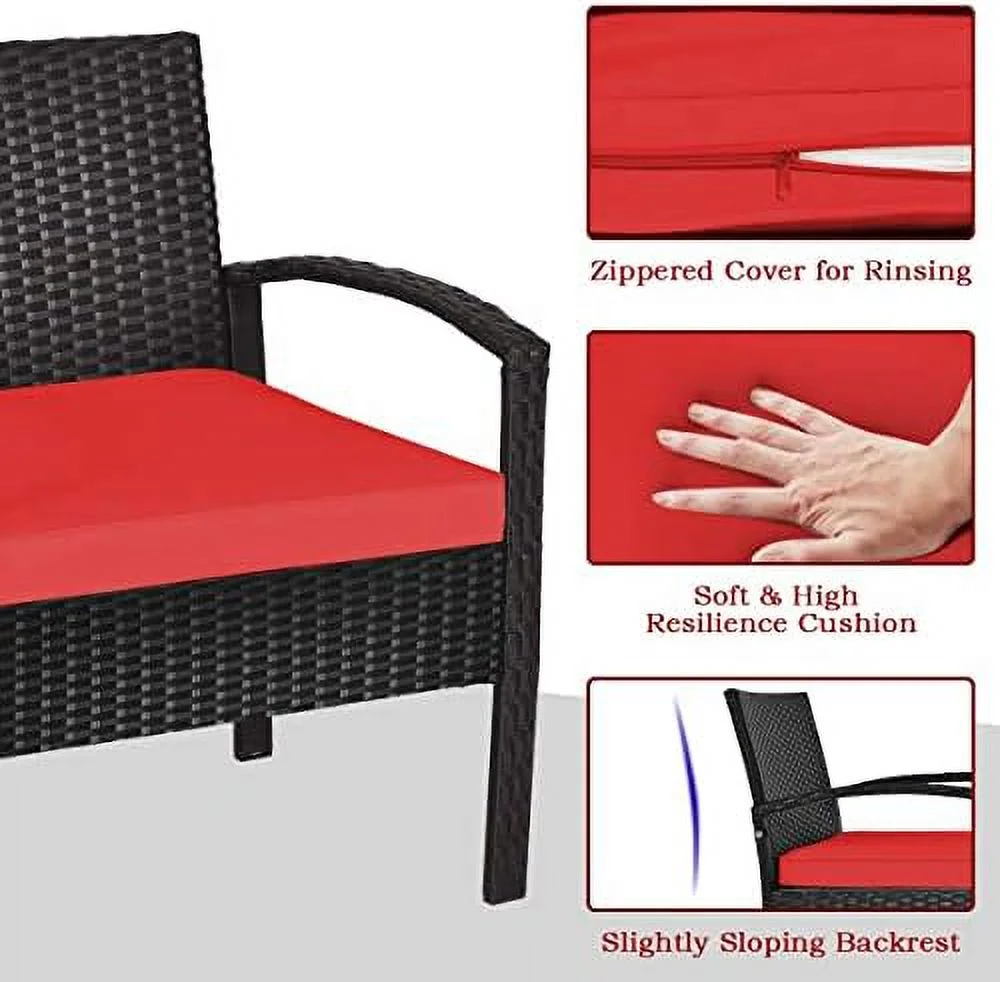 SJOPLMN 3 Piece Outdoor Chairs   Wicker Patio Porch Chairs with Coffee Table  Patio Bistro Sets with Washable & Thick Cushion   LBS Weight Capacity  Great for Outside  Porch  Balcony