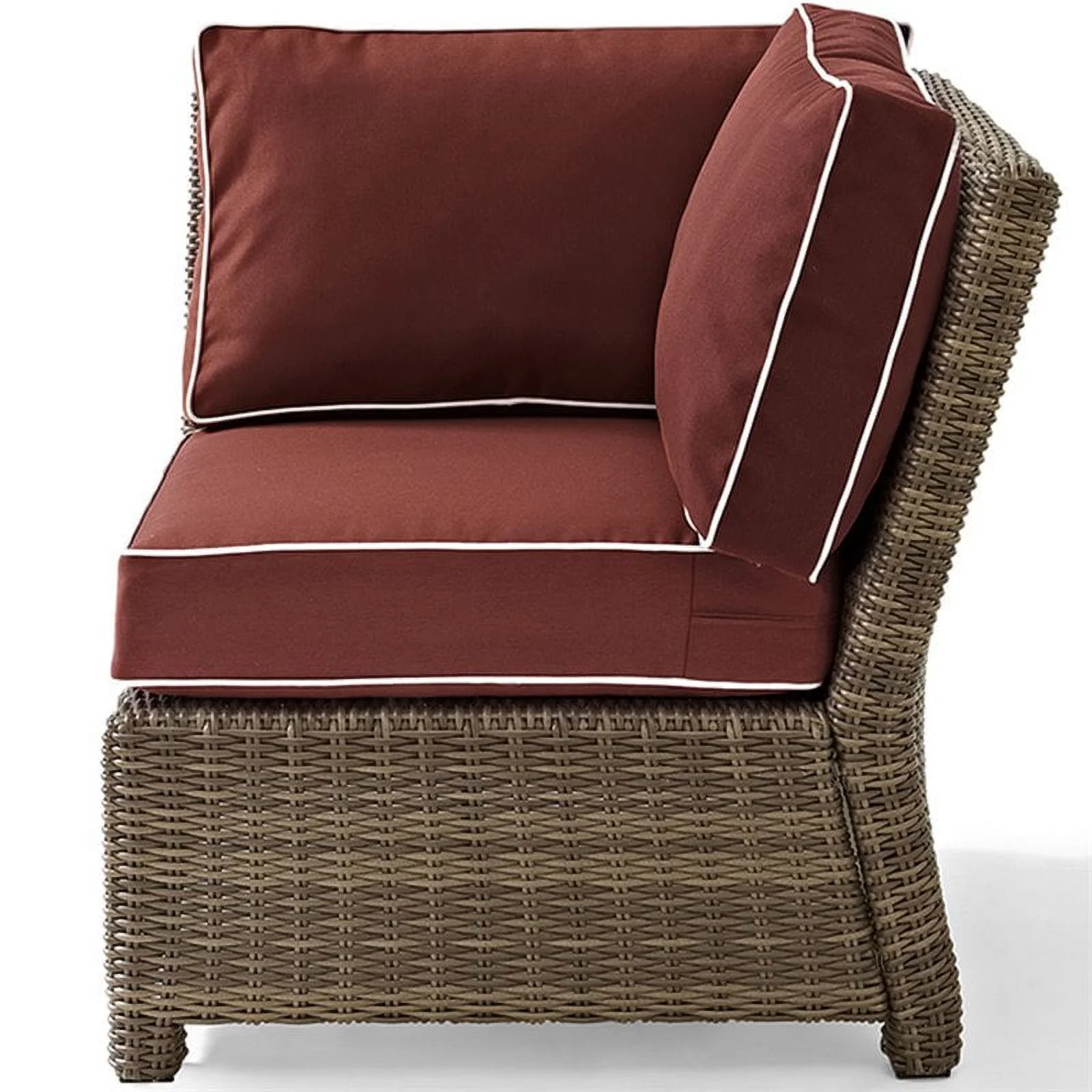 Afuera Living Modern Wicker Corner Patio Chair in Brown and Sangria