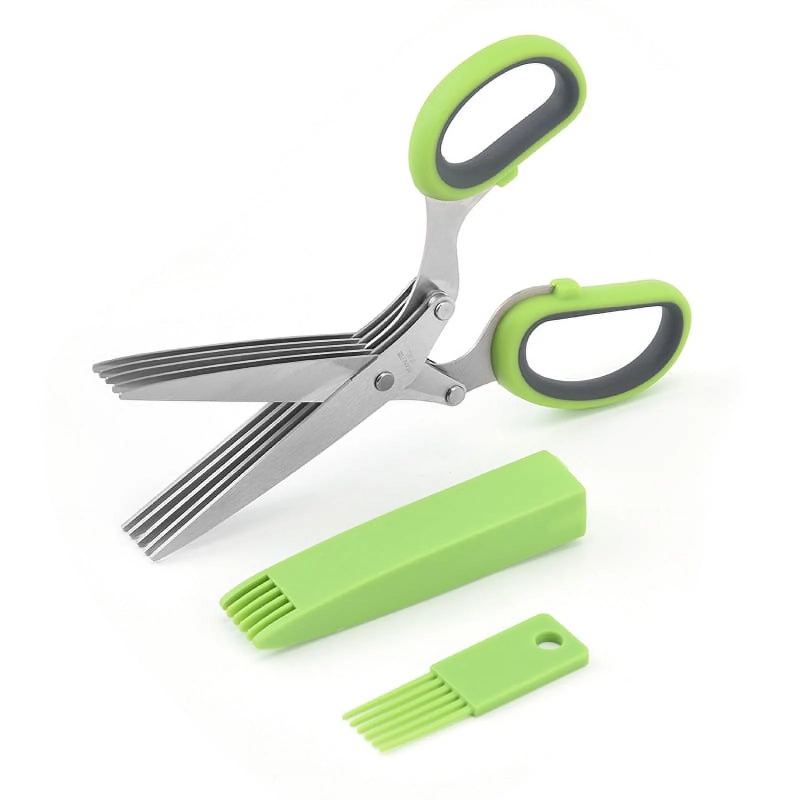 Herb Scissors Multipurpose 5 Blade Kitchen Herb Shears Herb Cutter with Safety Cover and Cleaning Comb for Chopping Basil Chive Parsley