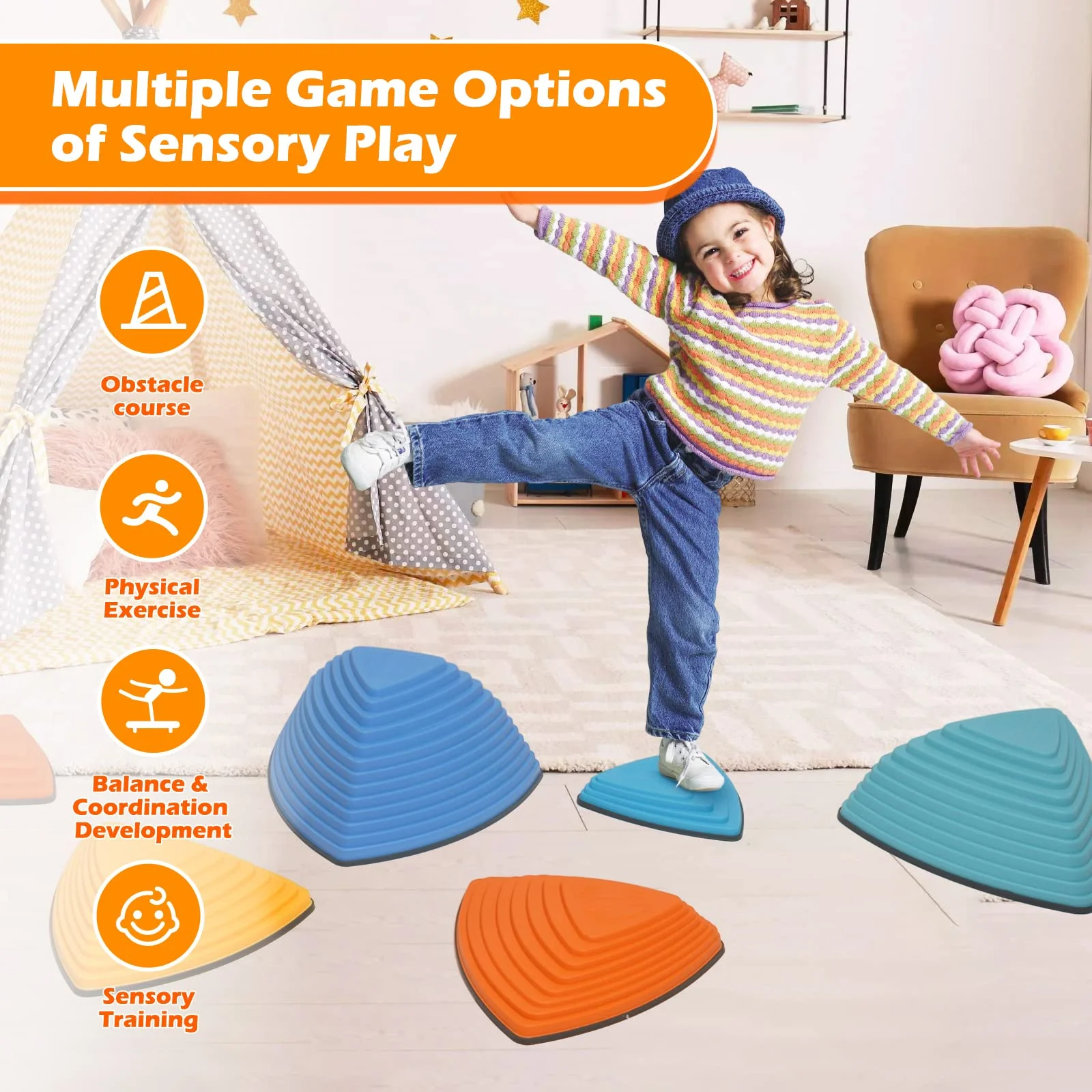12Pcs Stepping Stones for Kids Anti-skidding Stepping Stones Set Balance Blocks Indoor & Outdoor Fitness Equipment Promotes Balance Coordination & Strength
