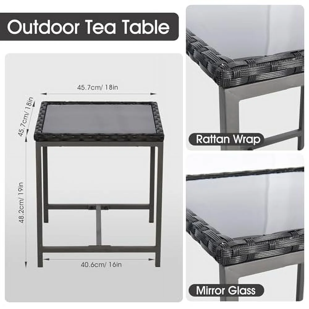 3 Pieces Patio Bistro Set Outdoor Rocking Chair w Blue Cusion for Yard Garden Poolside