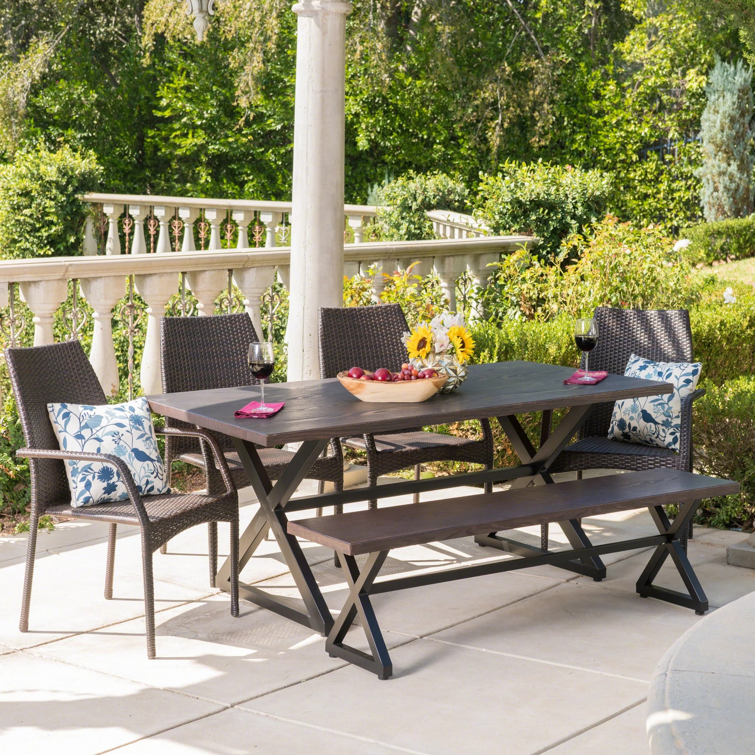 Christopher Knight Home Cassara Outdoor 6-piece Rectangle Aluminum Wicker Dining Set by