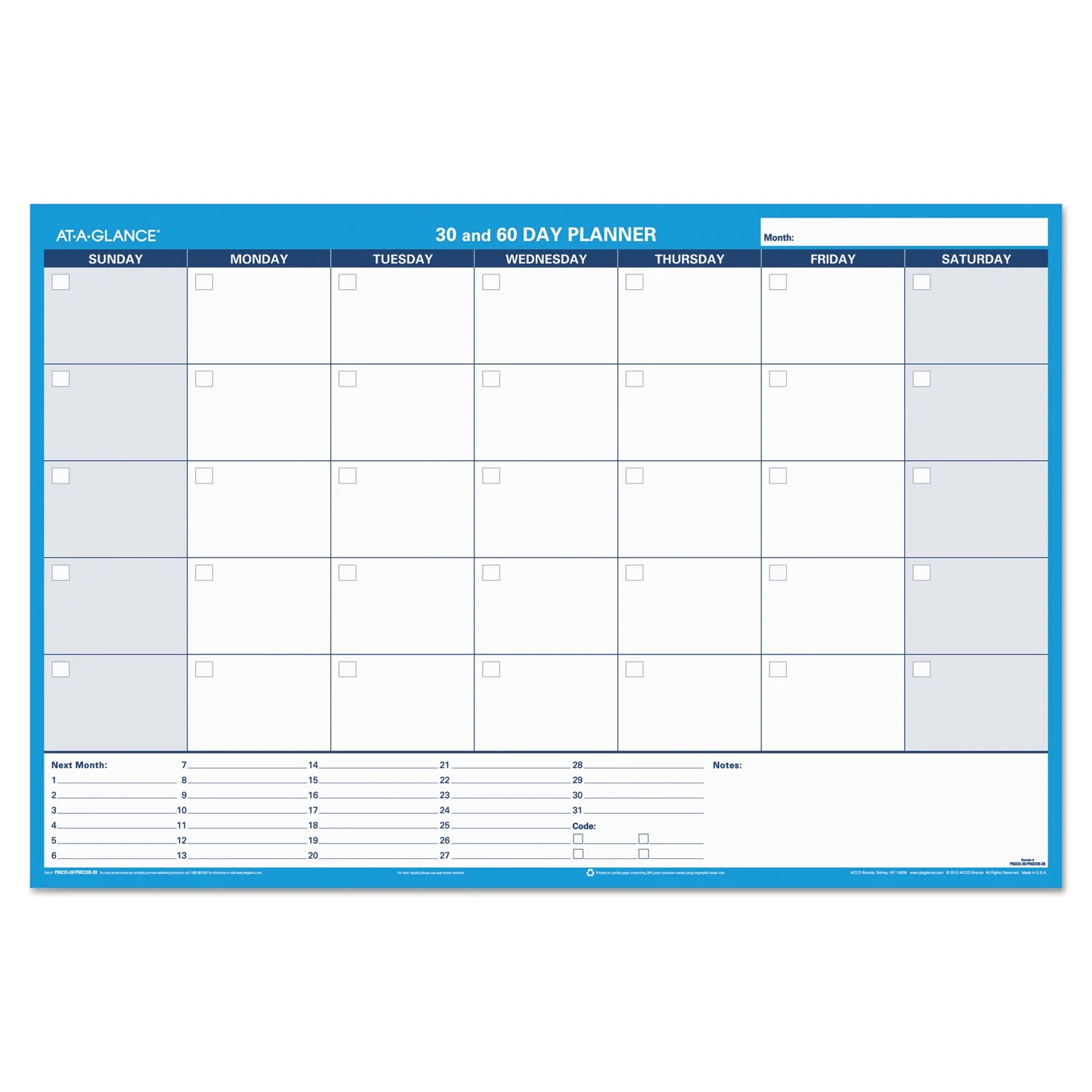 At-A-Glance, AAGPM23928, 90/120-Day Erasable Wall Planner, 1 Each, Blue